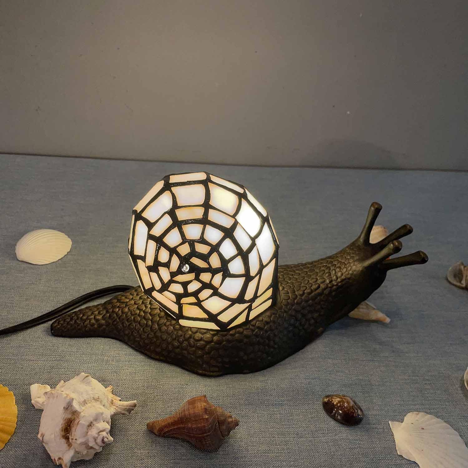 Bieye Tiffany Style Stained Glass Accent Table Lamp, White, 10" D x 5" W x 5" H, Model L10943