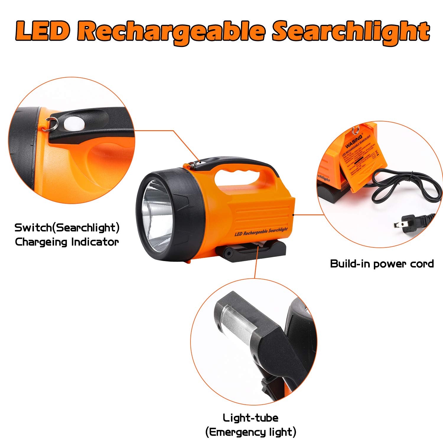 Wasing 10 Watt 1000 Lumens Led Rechargeable Spotlight Flashlight