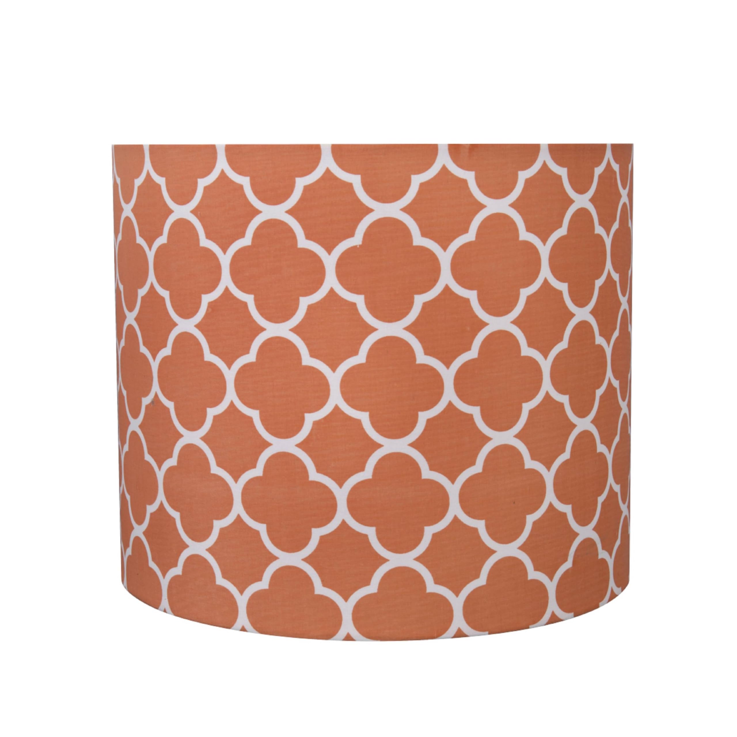 Aspen Creative Drum Lamp Shade, Orange Printed Fabric, 12in Wide, Model 31096