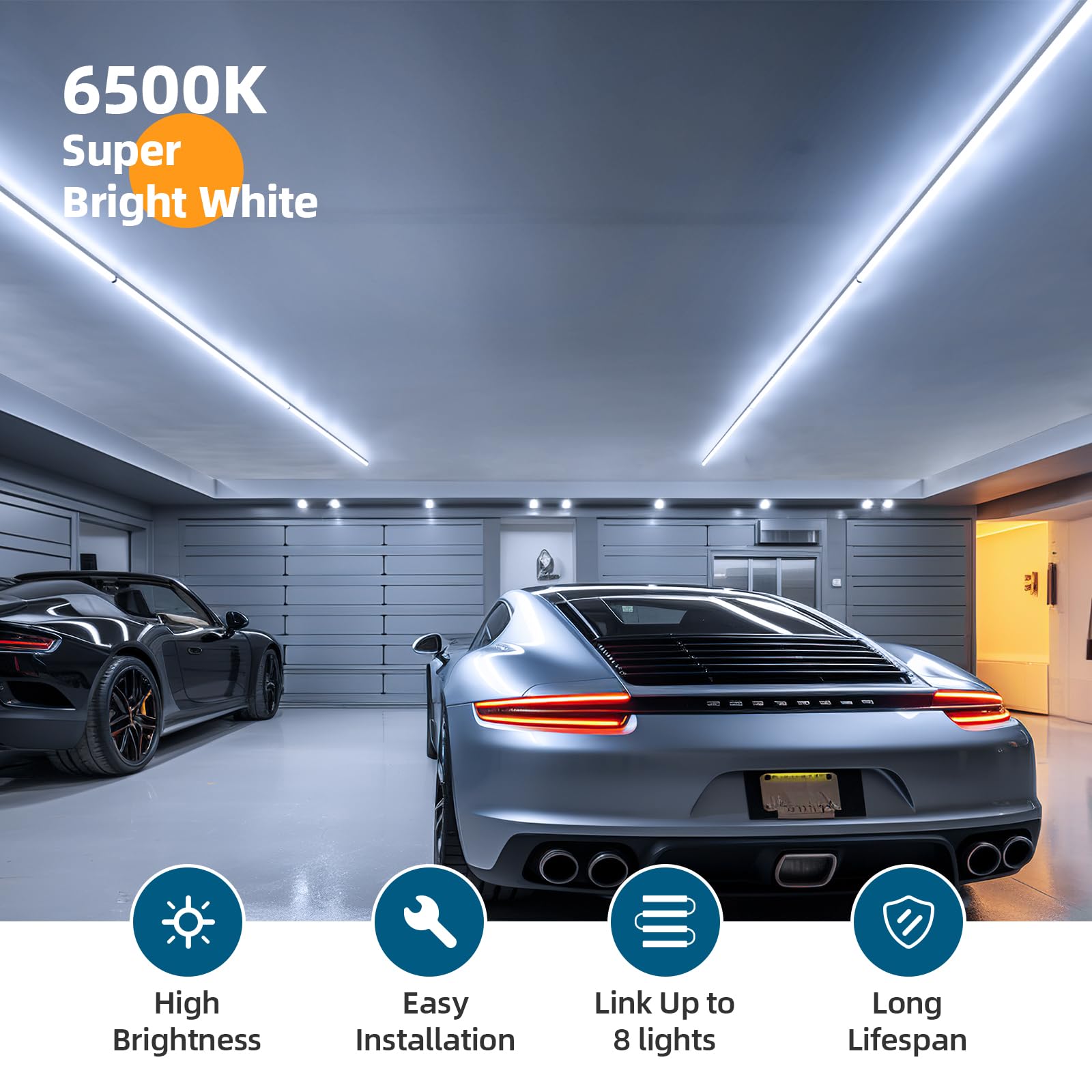 Barrina T5 4Ft Led Shop Light, 2 Pcs Power Cords 6500K Super Bright White 2200Lm 20W Utility Light Fixture, Ceiling Under Cabinet Light For Workshop Garage, Corded Electric With On/Off Switch, 6 Pack