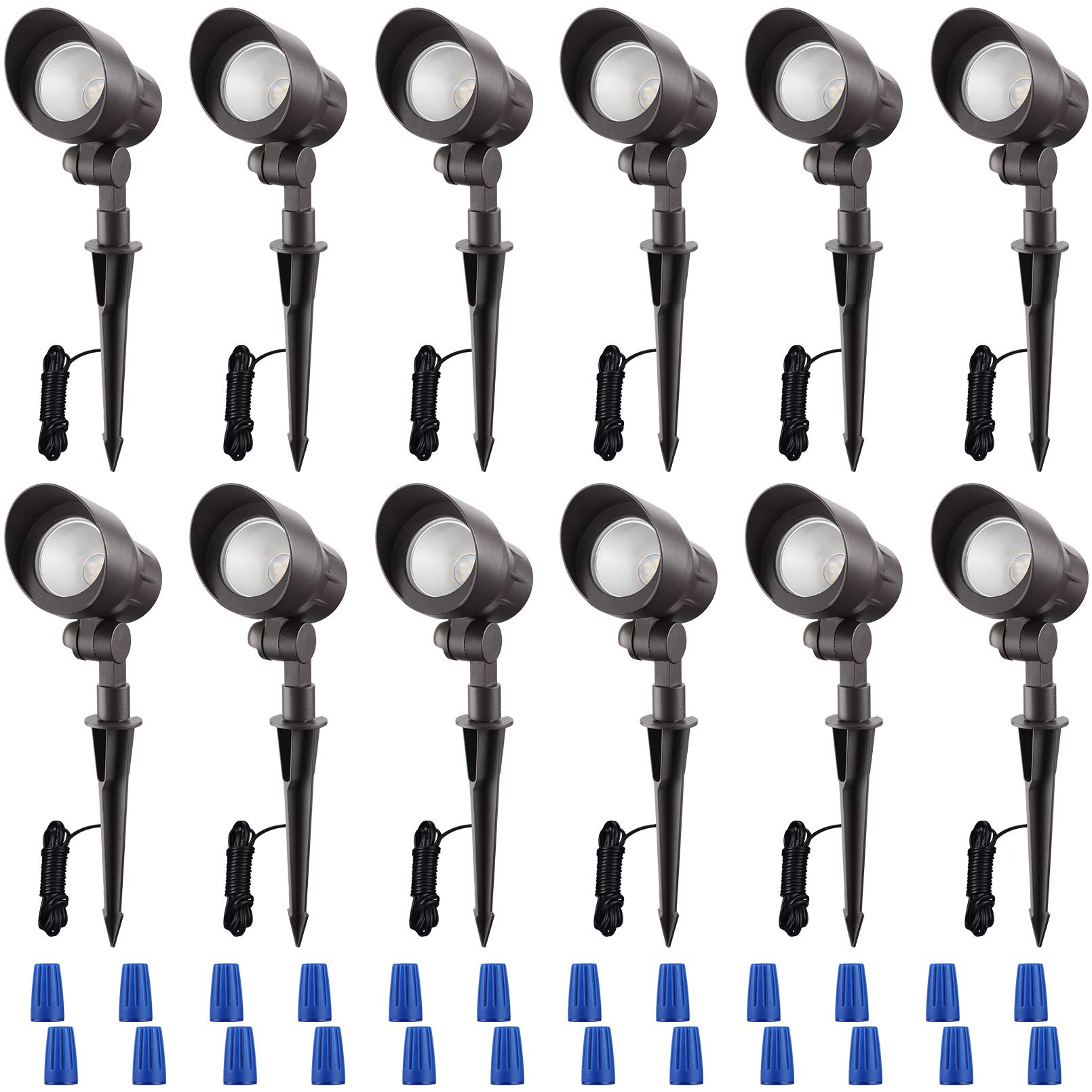 LEONLITE Low Voltage LED Landscape Spotlight - 12-Pack, 4W, Aluminum, Warm White 3000K, Model 29729, Bronze Finish