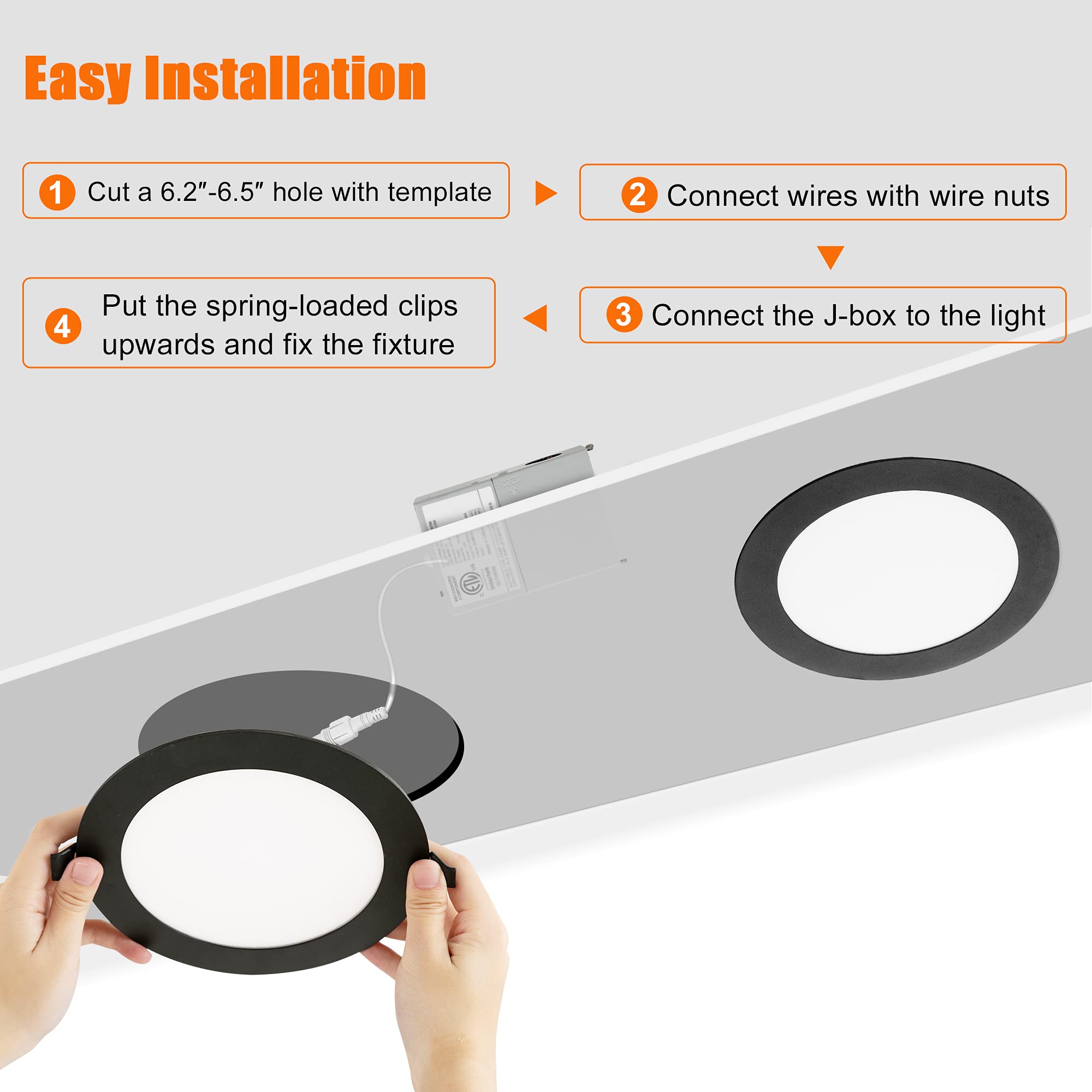 LEDIARY 16 Pack 5CCT LED Black Recessed Lighting 6 inch, 2700K-5000K Selectable Canless Recessed Lights, 1100LM High Brightness,