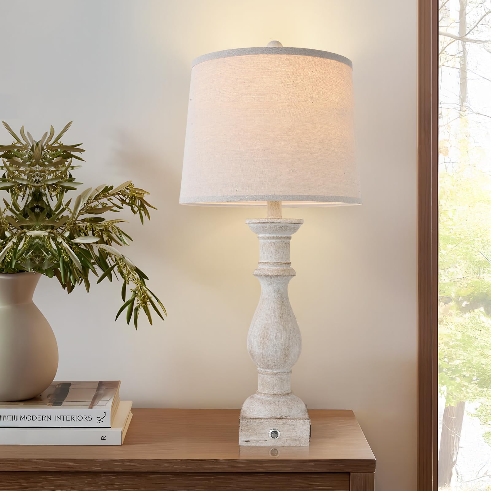 Table Lamps Set Of 2 Vintage Night Stand Light Touch Dimmable Desk Lamp Farmhouse Resin Lamp,Bedside Lamps With Usb Ports And Ou