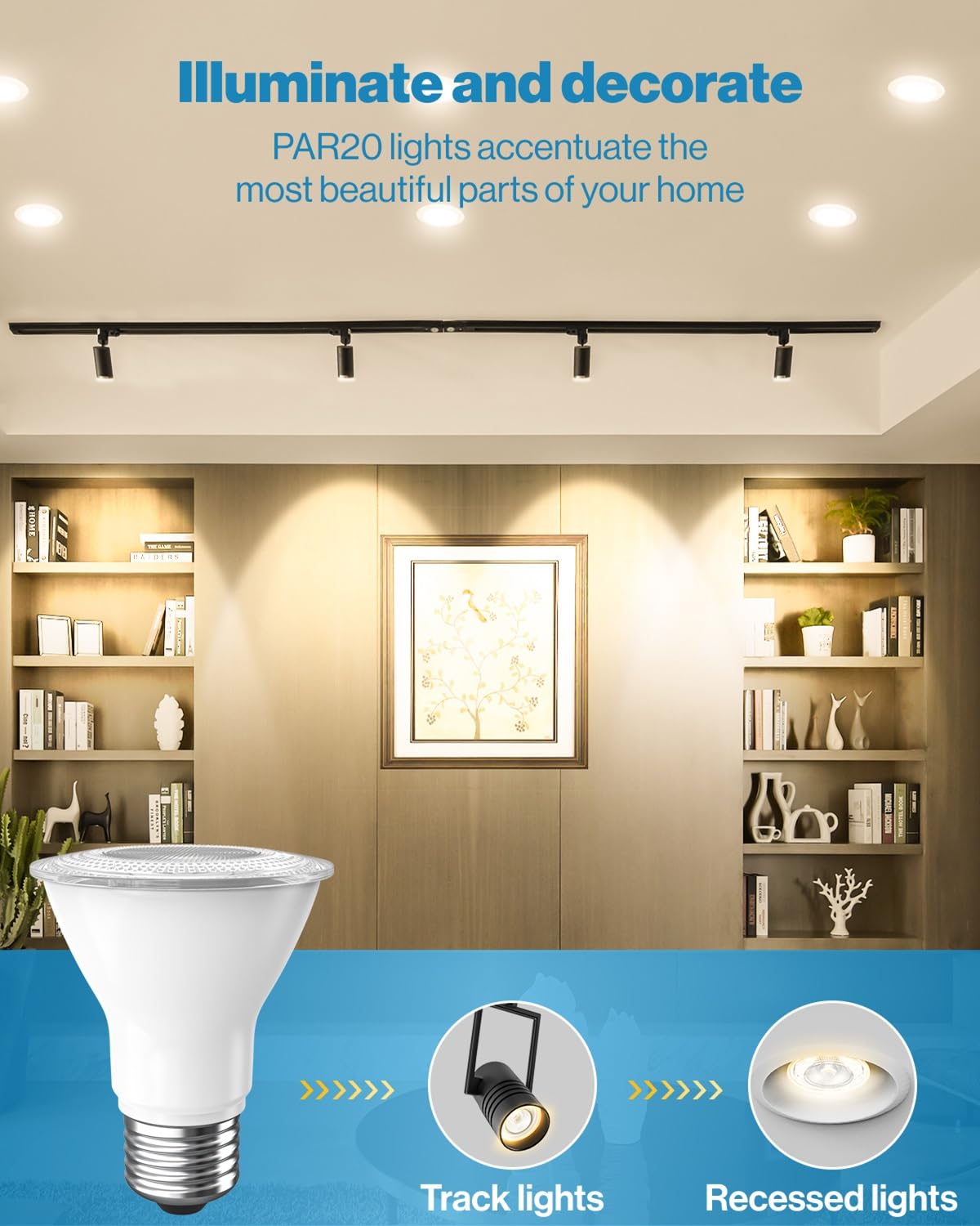 Sunco 4 Pack Par20 Led Bulbs 50W Equivalent 7W Dimmable, Cri90 3000K Warm White 470 Lumens E26 Medium Base Ip65 Waterproof Indoo