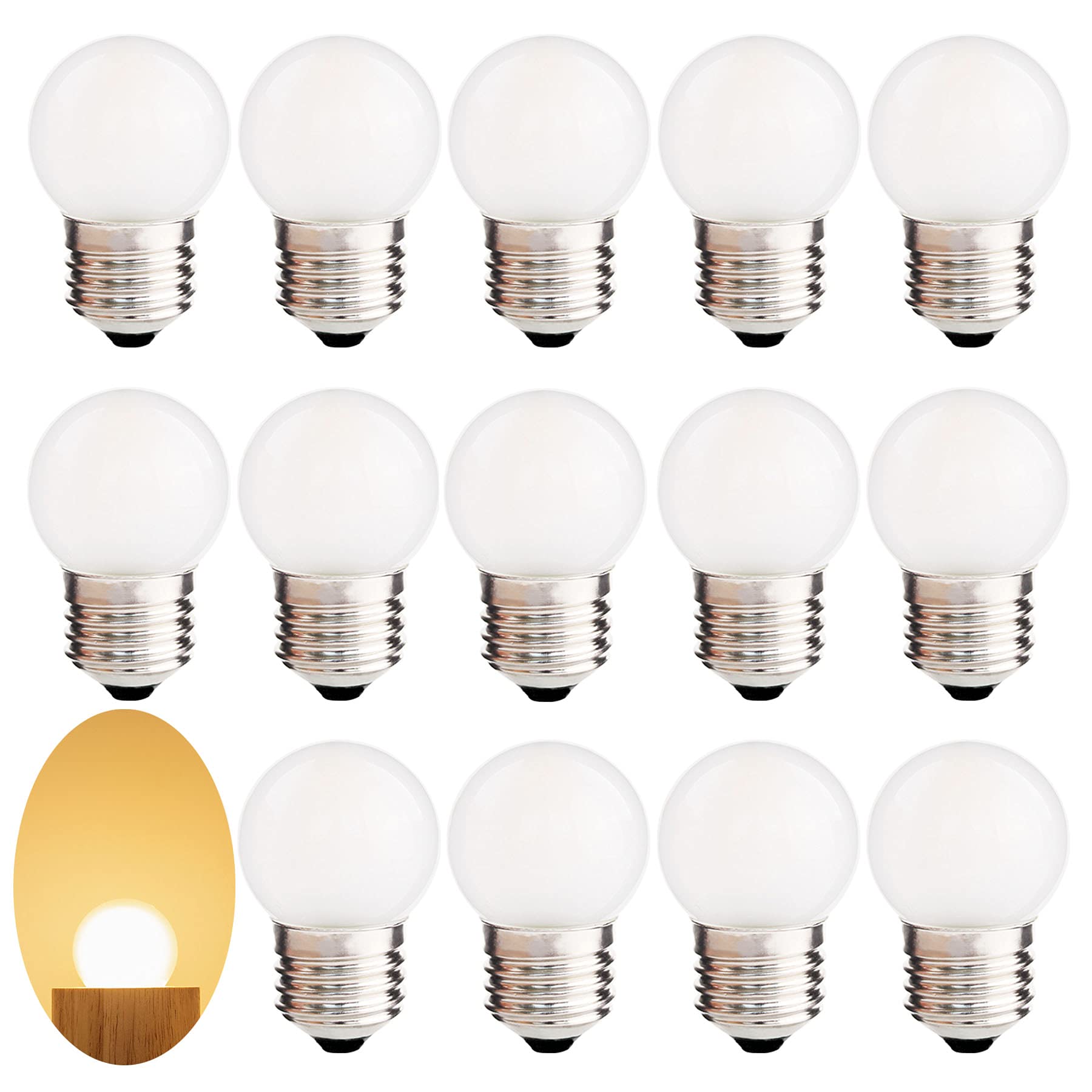 Sphoon G40 1.5W Low Wattage Led Bulb Equivalent 15 Watt Light Bulbs Standard E26 Base CRI90+ Non-Dimmable for Home Lighting Decorative 150-Lumen 15-Pack (Frosted, 1.5W=15W Soft Warm White 2700K)