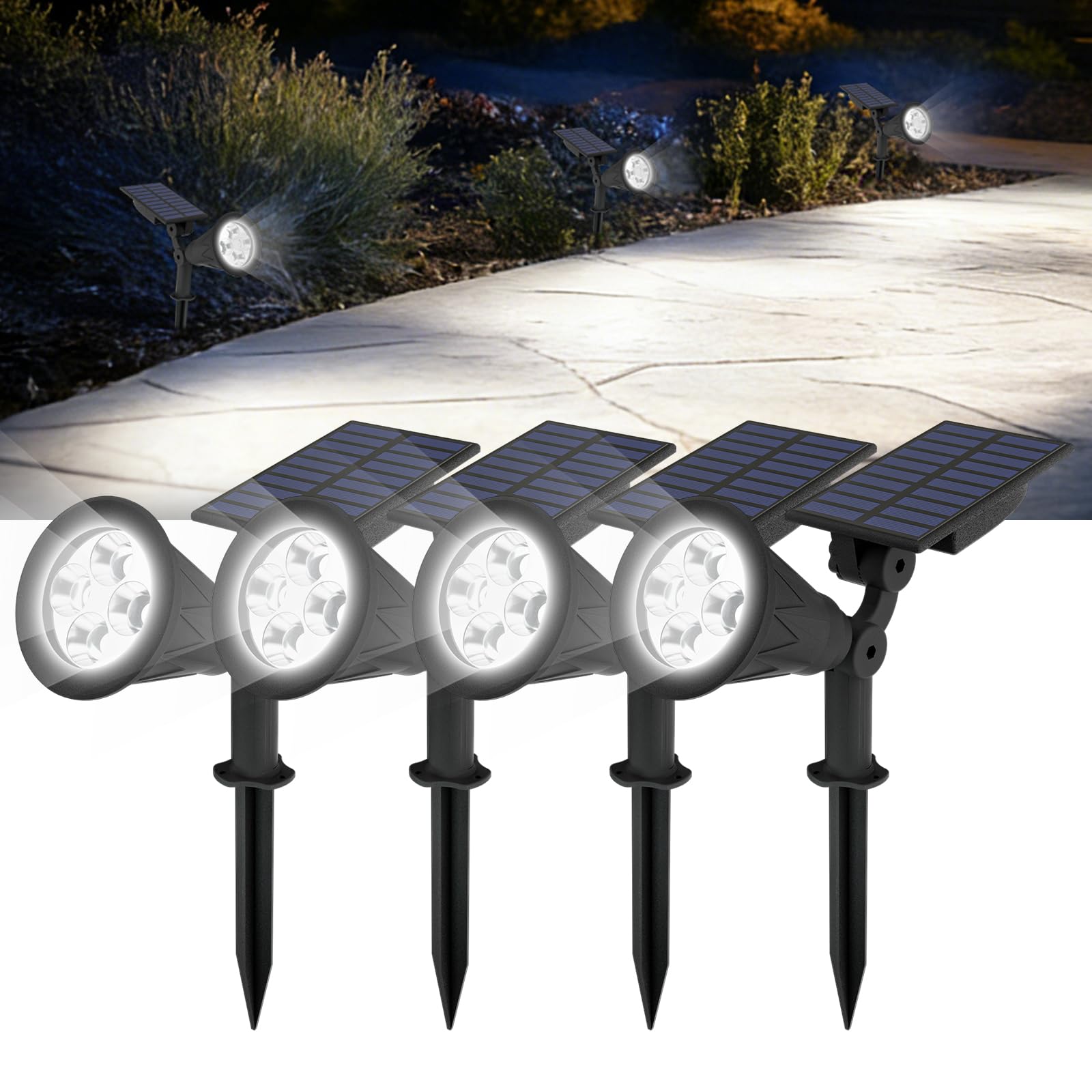 T-SUN Solar Spotlights Outdoor, 4 LED IP65 Waterproof Solar Landscape Spotlights, Dusk to Dawn Solar Lights for Trees, Yard, Gar