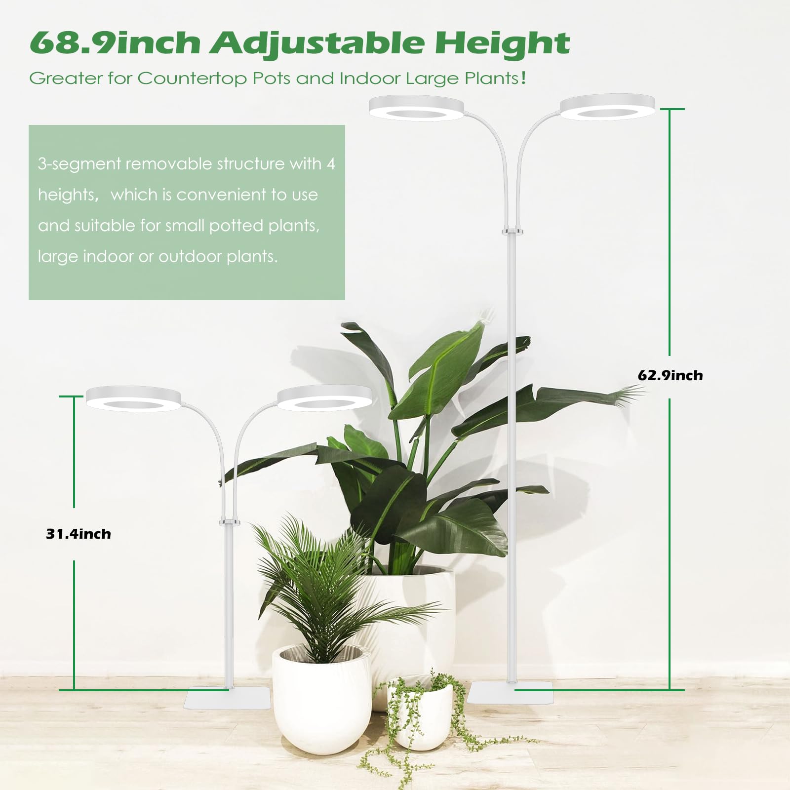 Pronoro 2-Head Led Grow Light, Full Spectrum, Adjustable Height, Timer & Dimming For Indoor Plants