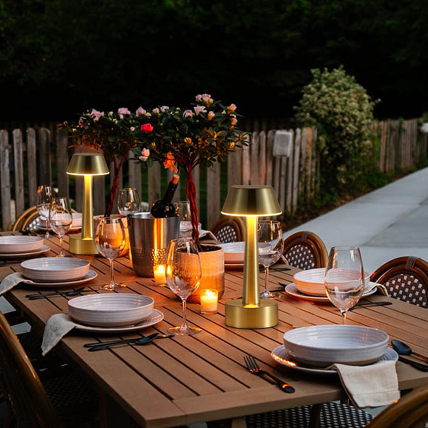 Egobasic Gold Cordless Small Table Lamp, Rechargeable & Dimmable, Portable Metal Light For Dining & Outdoor