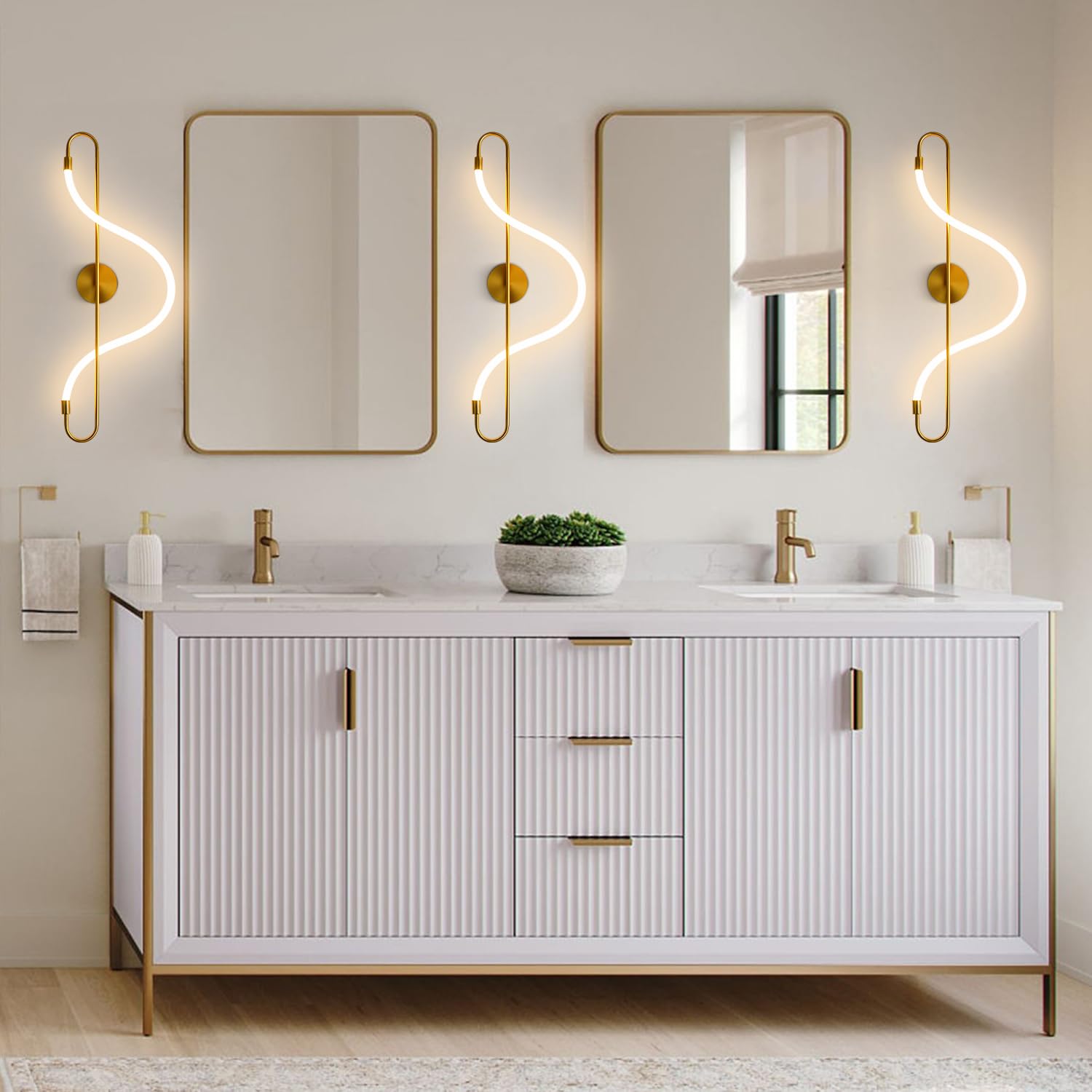 KCO Modern LED Wall Sconce Brushed Gold Metal Bathroom Lamp Model W1100-A