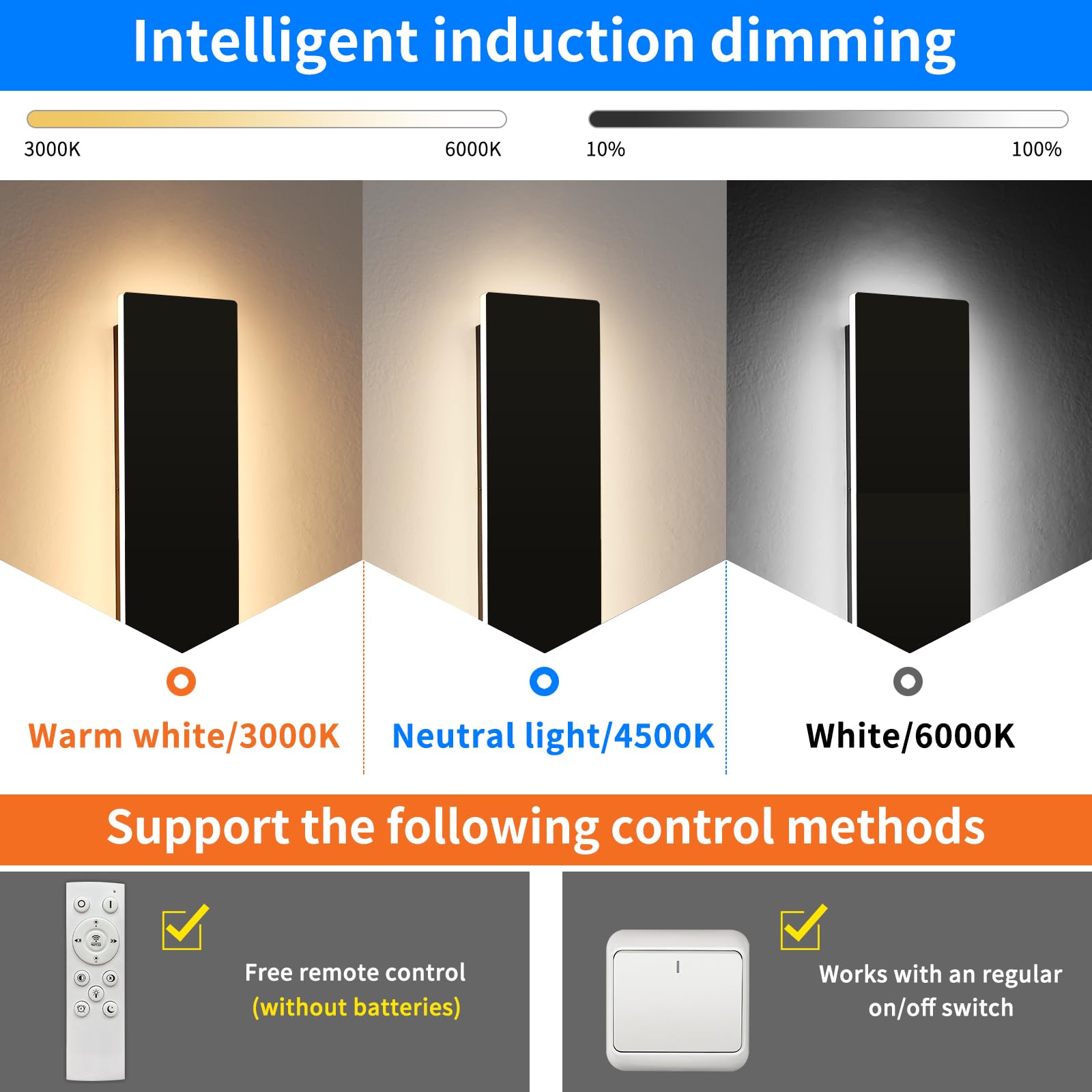Mikeru Upgraded 2 Pack 71 Long & 4.3 Wide LED Wall Sconce, 10%-100% Dimming + 3000K-6000K Adjustable, IP65 Waterproof Outdoor Li