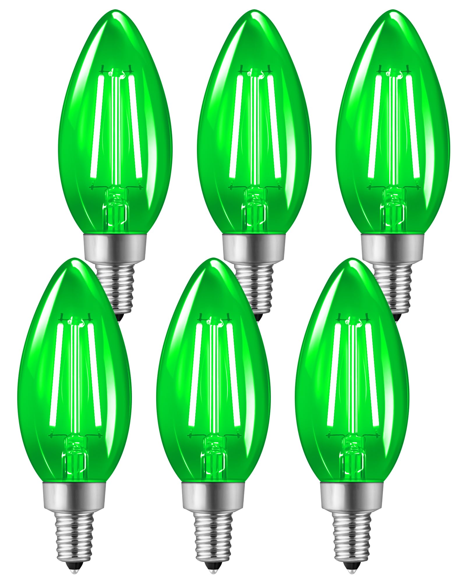 Goebleson Green E12 Led Light Bulbs  C35 5W (60W Equivalent) Glass Dimmable Chandelier Bulbs  Decorative Lighting For Christmas  Halloween  Party  Holiday Decoration  6 Pack J2C3P605