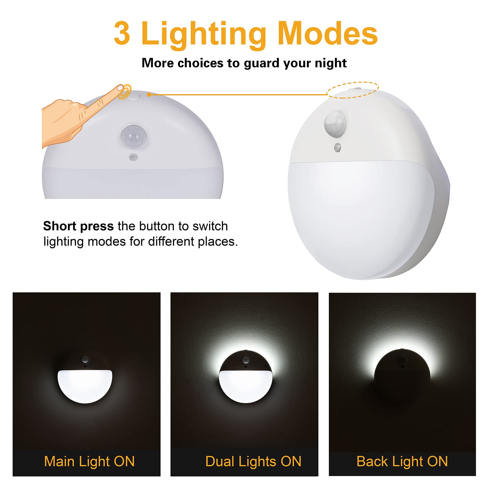 Yunlex 2 Pack Stair Lights Indoor, Stick On Lights, Motion Sensor Night Light, Dimmable, 3 Lighting Modes, Portable Battery Nigh