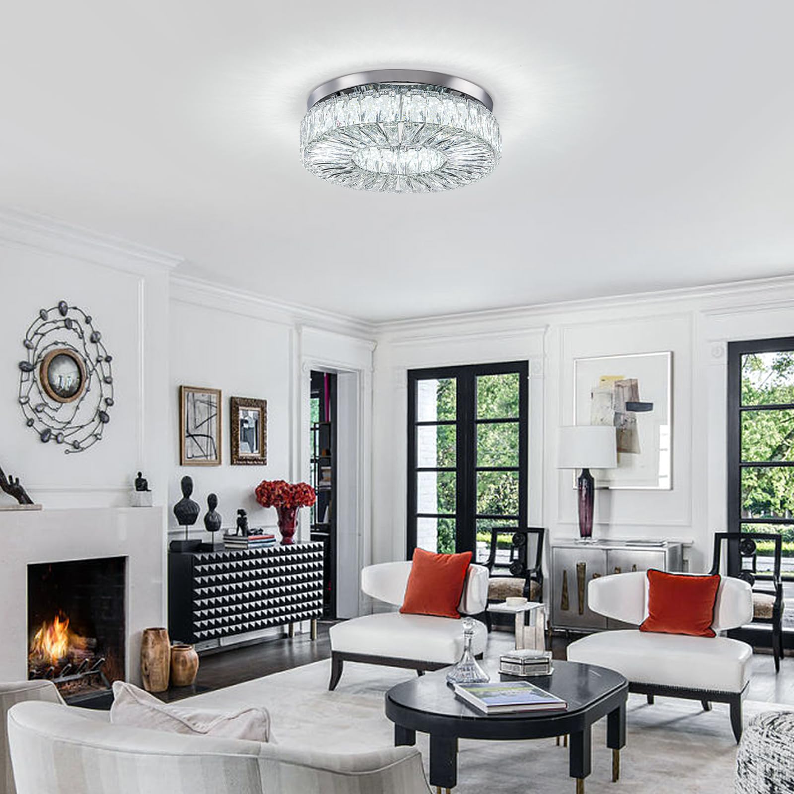 Hongnuofc 16.5&quot; Crystal Chandelier Led Flush Mount Light - Modern Luxury For Living Room, Bedroom