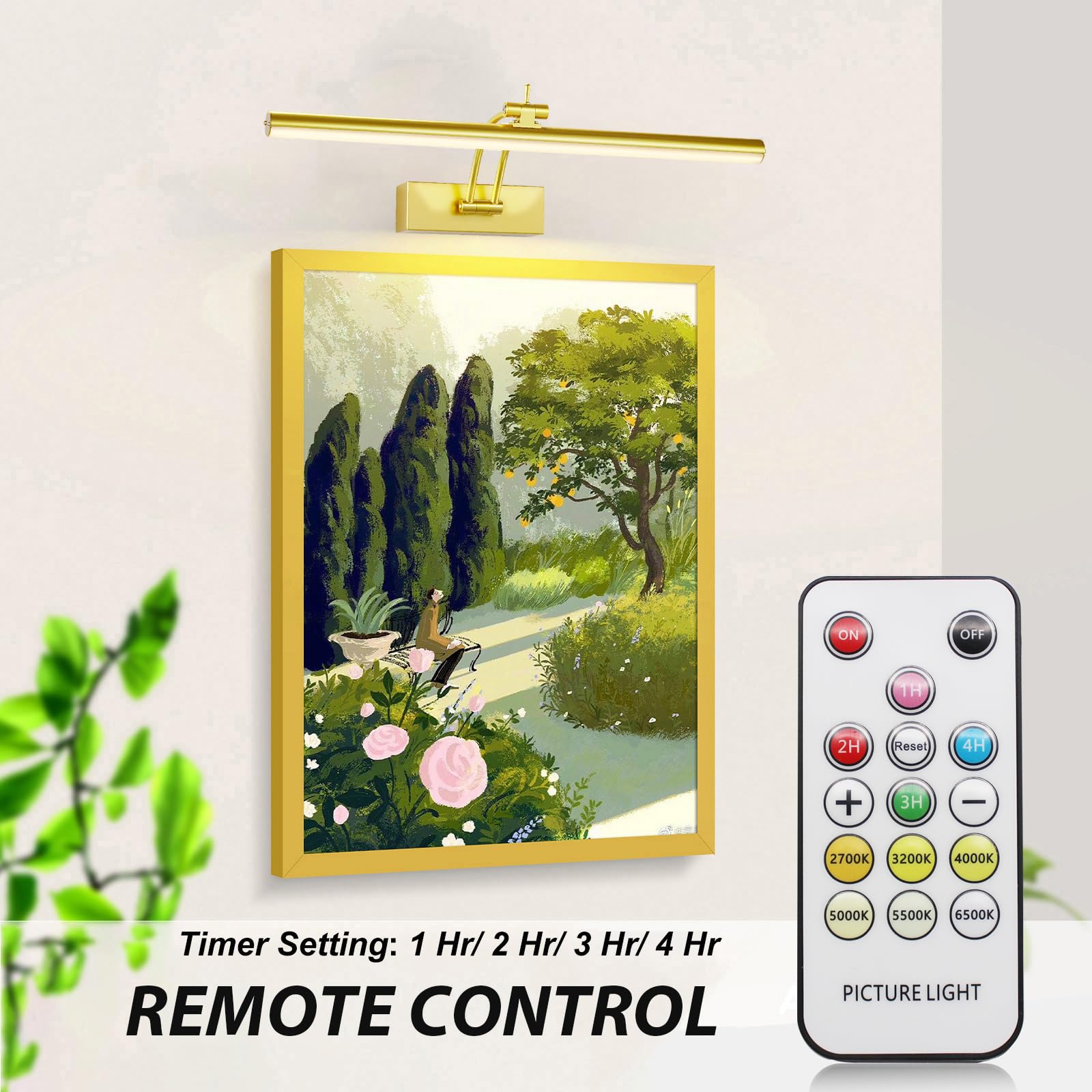 Yuichoy Picture Light 16in Battery Operated Art Lighting, Dimmable, 5200mAh, Wireless, Gold, Model Yun08-ZH-2HS