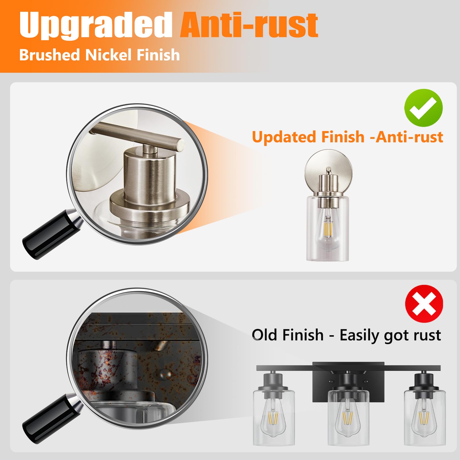 DINGLILIGHTING Wall Sconces Set of Two - Modern Nickel Vanity Lights with Clear Glass Shade - 1-Light, Brushed Nickel
