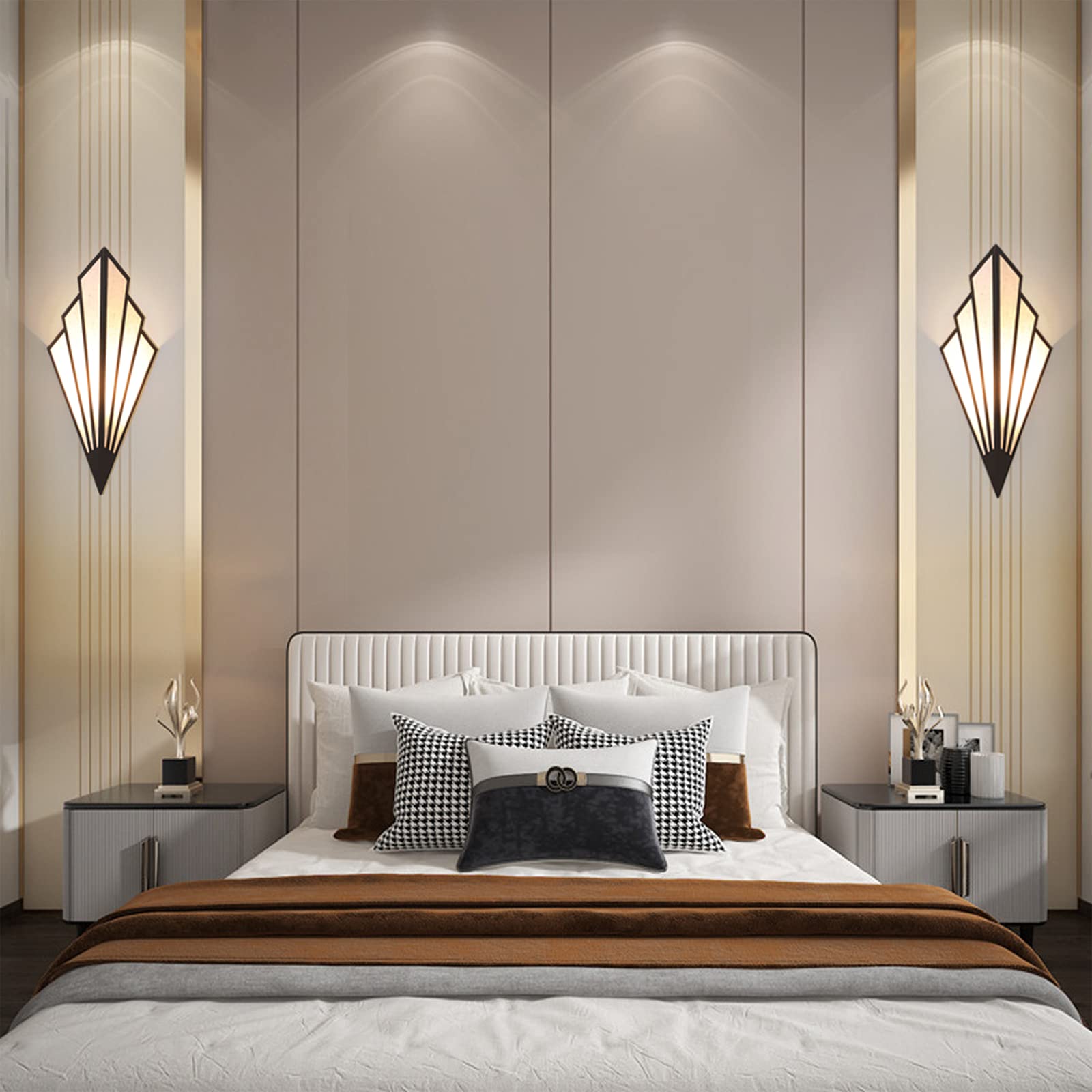 YFMYY Modern Wall Light Sconces, Black Art Deco Fixture, E12 Socket, Pack of 2