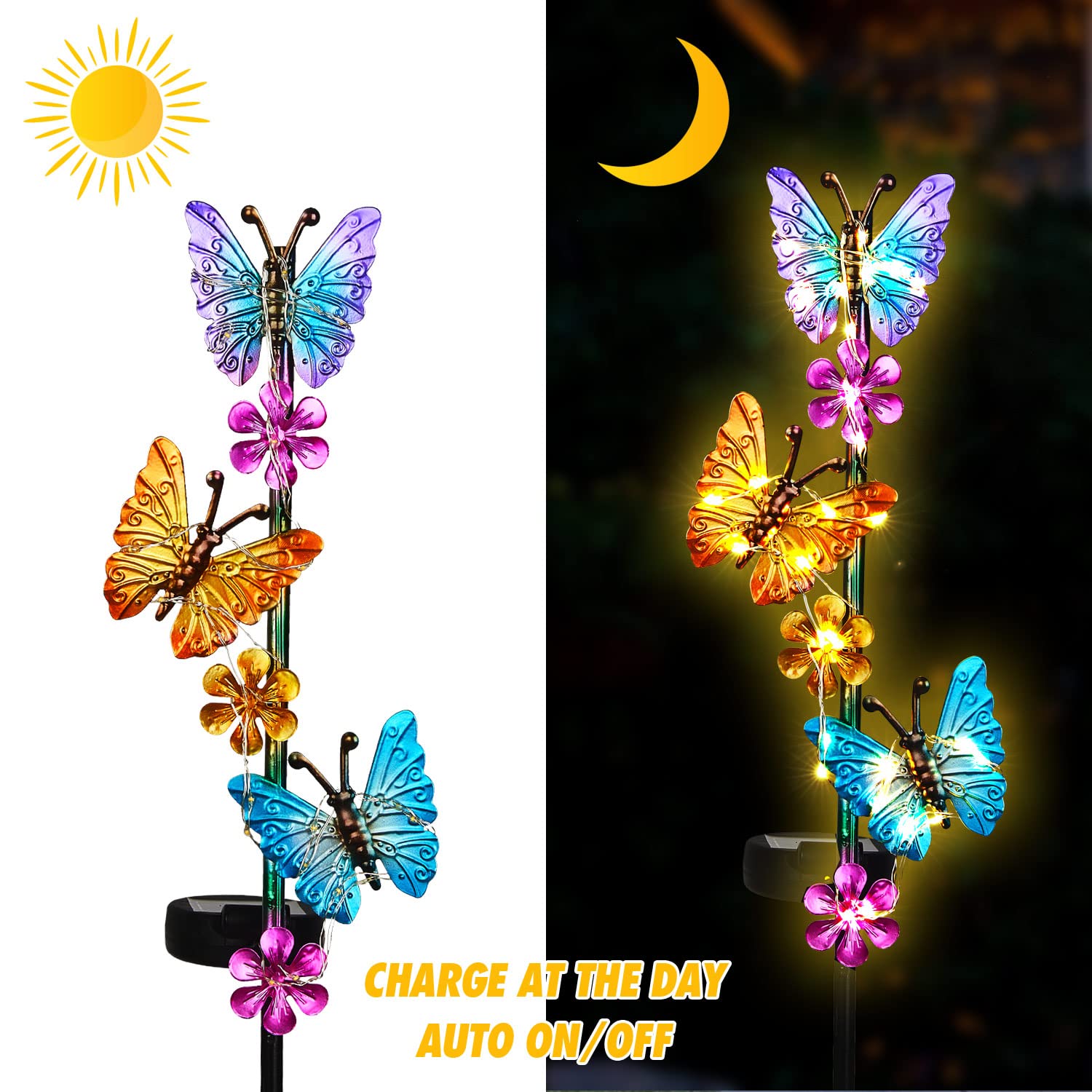 Solar Lights Outdoor Waterproof Garden Butterfly Light Decorative Solar Stake Lights With Butterflies Decor For Garden Yard Lawn Patio Pathway(2 Pack)