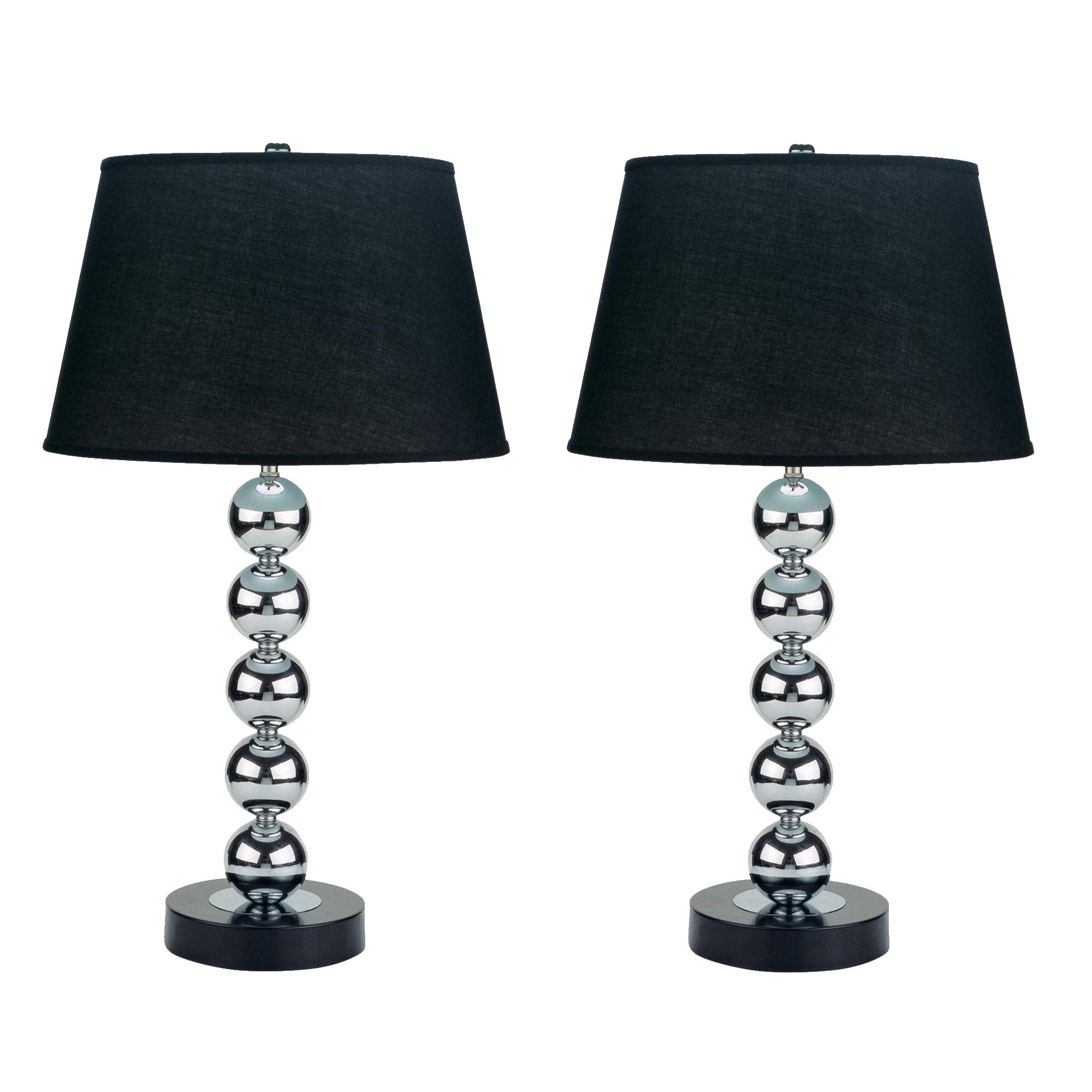 Benjara Metal Table Lamp With Fabric Drum Shade, Set Of 2, Black And Silver