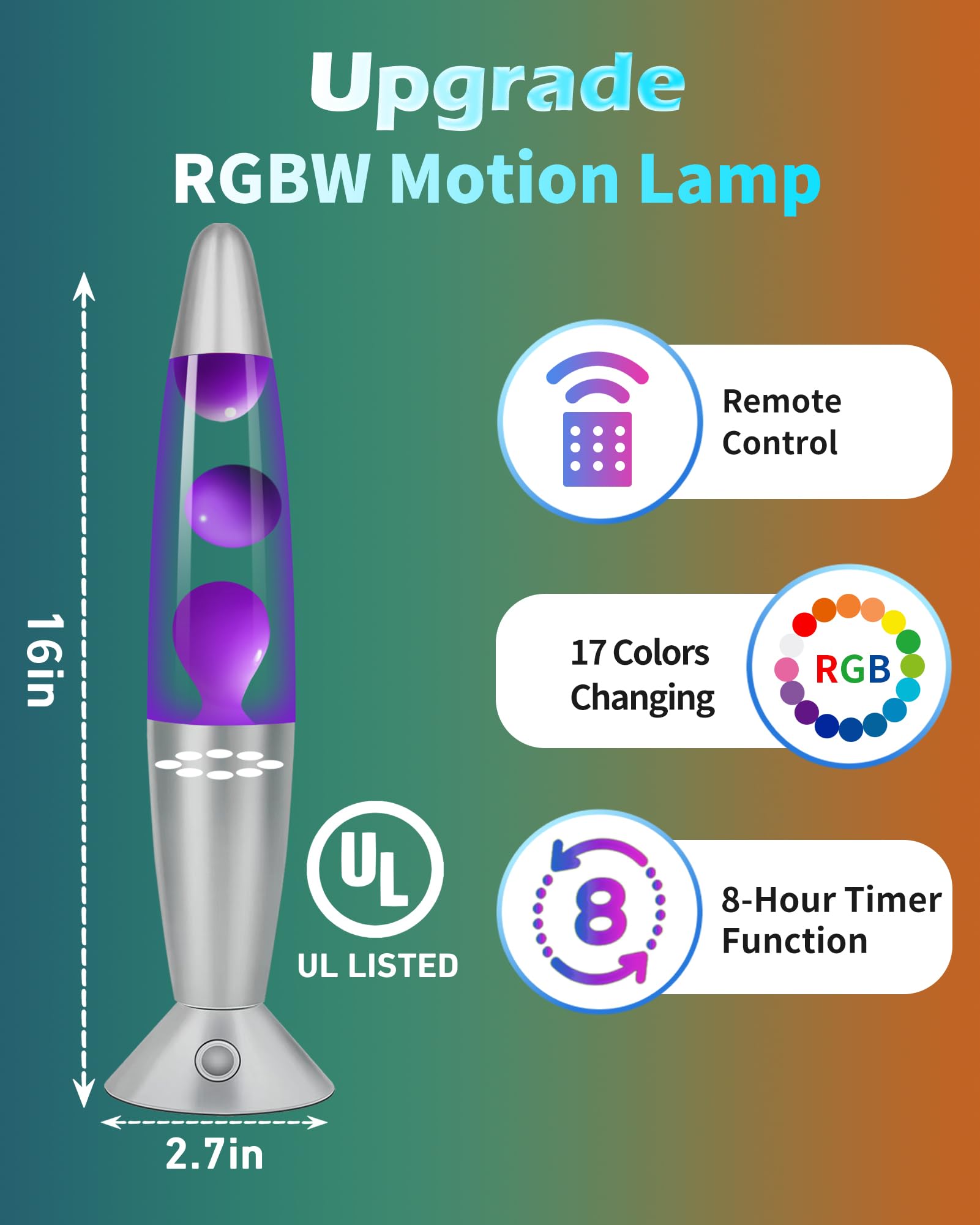 17 Colors Changing Liquid Motion Lamp With Remote: 16 Inch Purple Led Night Light For Kids mature-themeds - Relaxing Table Lamp For Bedroom Office - Glitter Mood Lighting For Home Decor Christmas Decorations