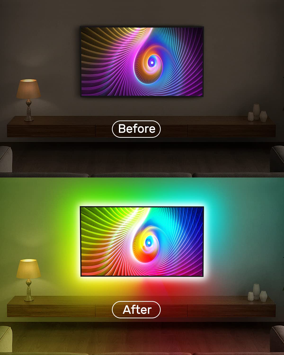 Daymeet Tv Led Backlight, 16.4Ft Led Lights For Tv For 45-85 Inch Tv Led Strip Lights Backlight Icrgb Rainbow Color Changing Tv