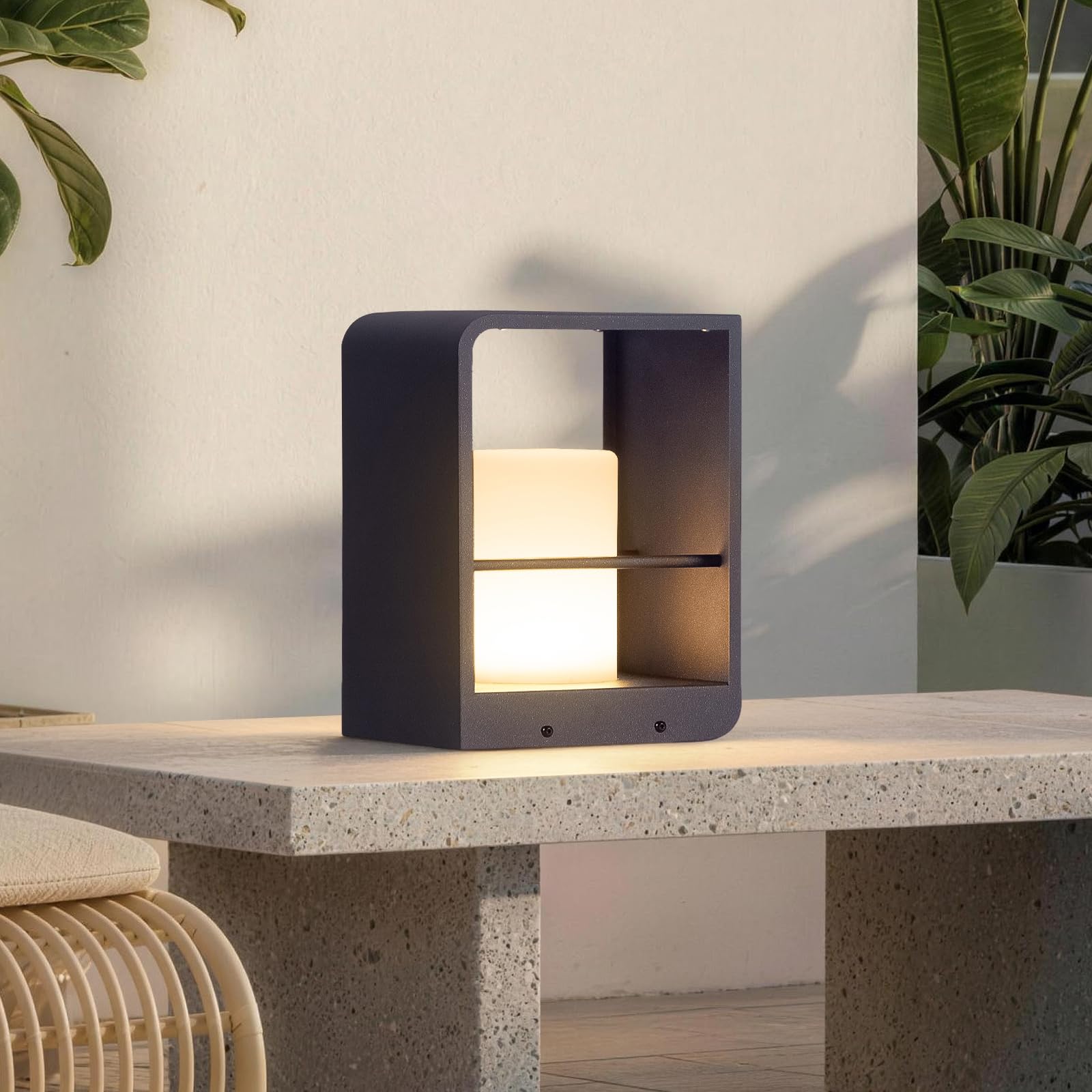 PAKEDANDUN Solar Outdoor Table Lamp LED, IP65 Waterproof Lamps, Dimmable Outdoor Solar Lanterns with Remote Brightness & Timer C
