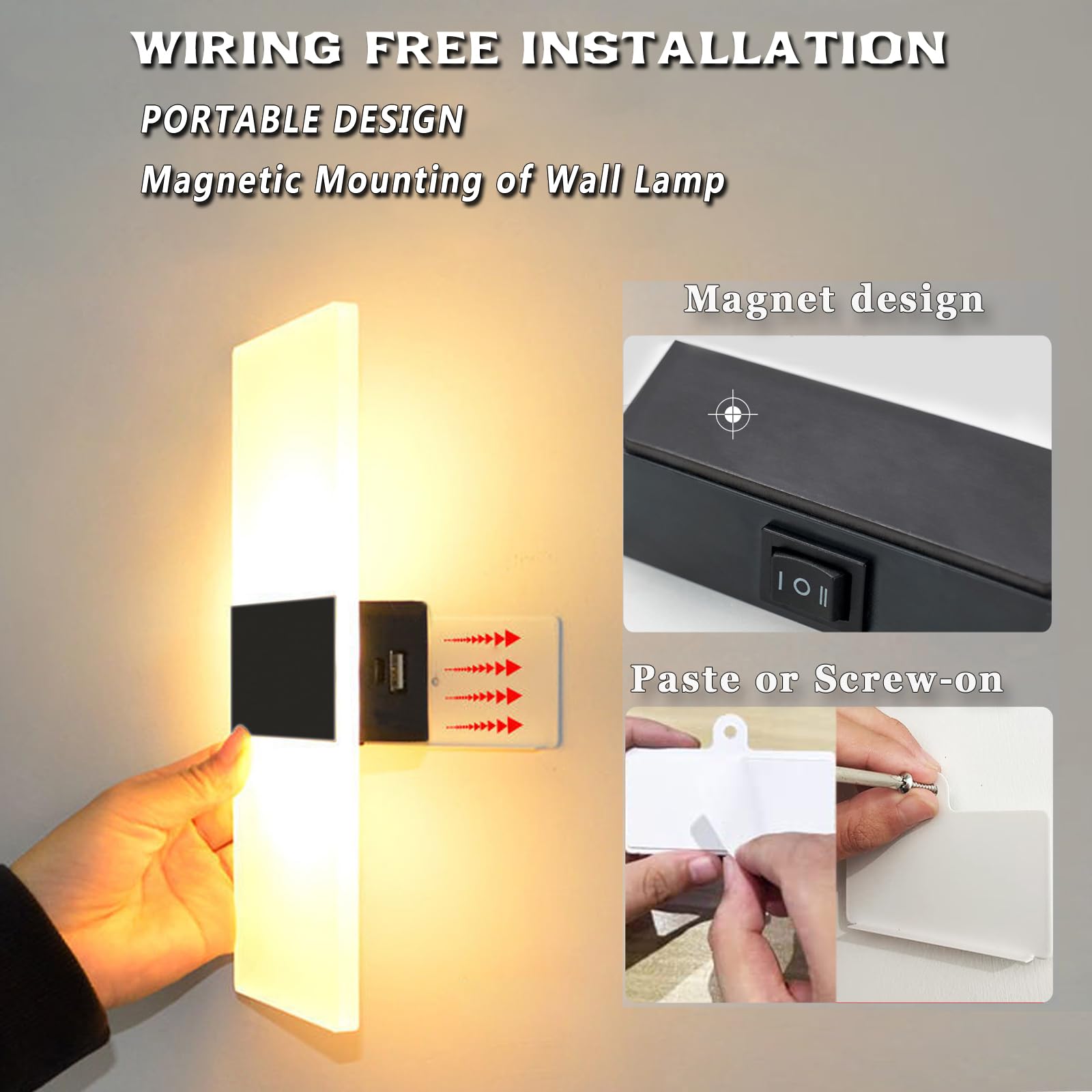 Ankboy Rechargeable Led Wall Lights Set Of 2, Battery Operated, Usb Charging, Warm White