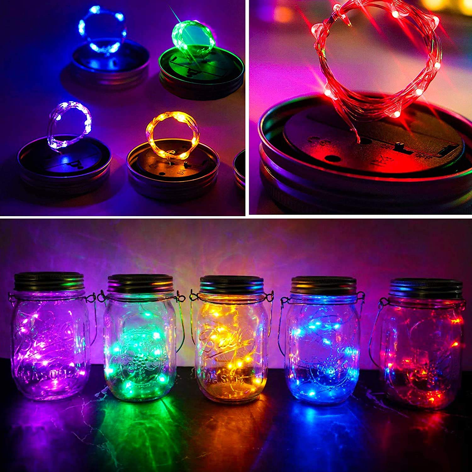 Solar Mason Jar Lights Lids, 10 Pack 30 Led Solar Fairy Lights For Regular Mouth Mason Jars, Outdoor Hanging Jar For Garden Yard