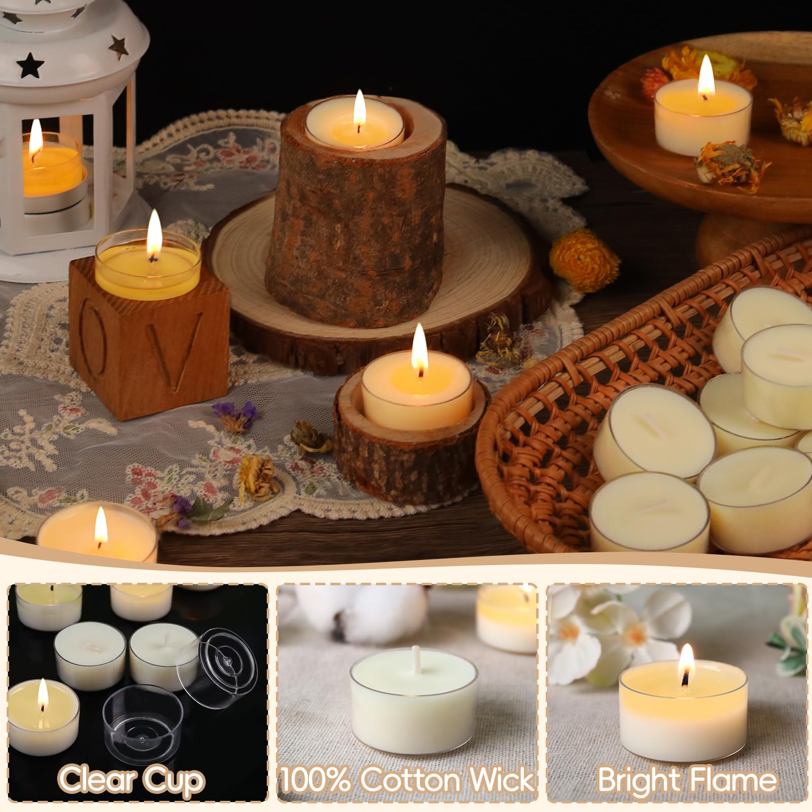 ginitiri Soy Tealight Candles 50 Pack, Unscented, Natural Soy Wax, 6 Hours Burn Time, White, Model YW2411STECP6