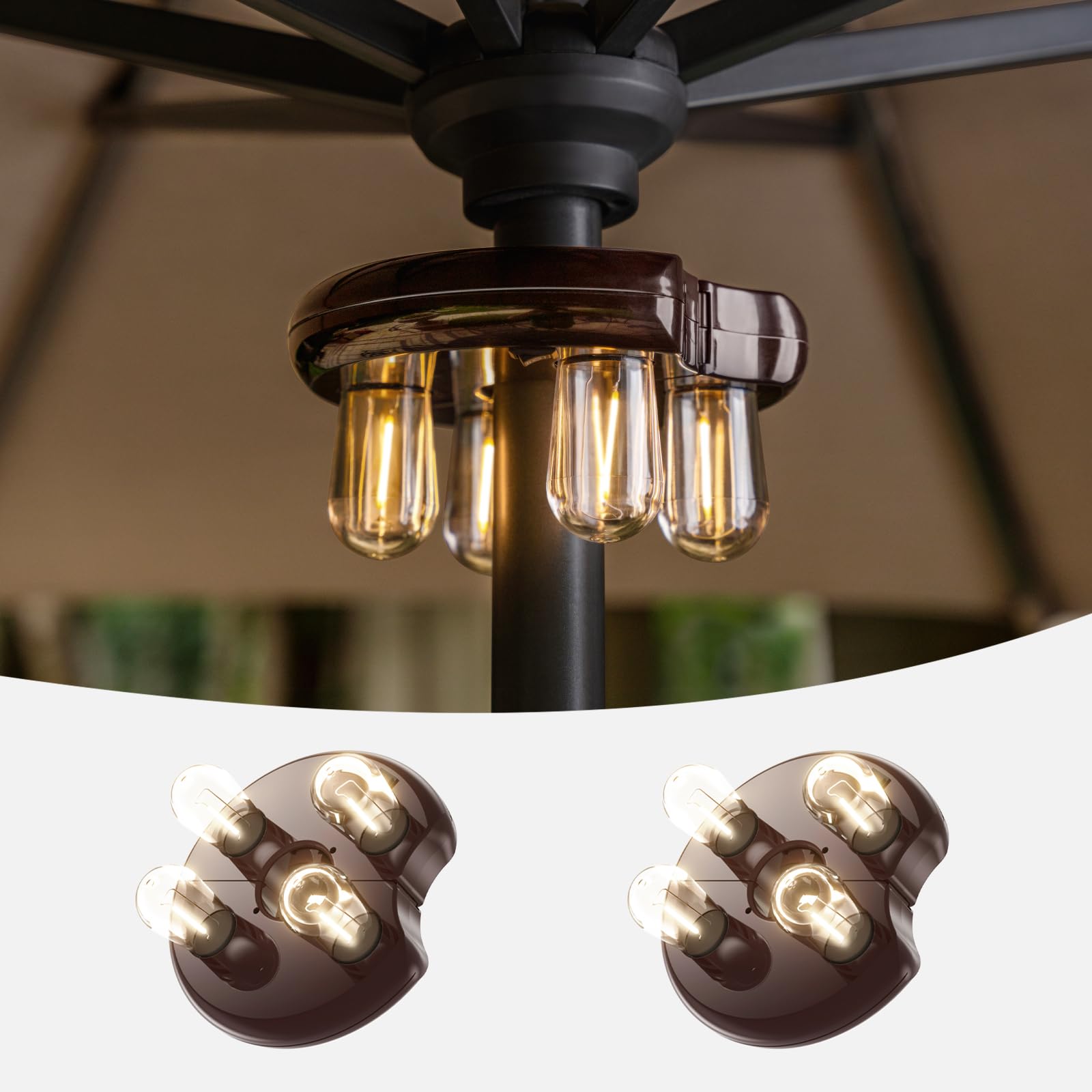 NORA·GIFT Patio Umbrella Light with LED Edison Bulbs, Battery Operated, Brown, 2 Packs, Model NRGT202140012