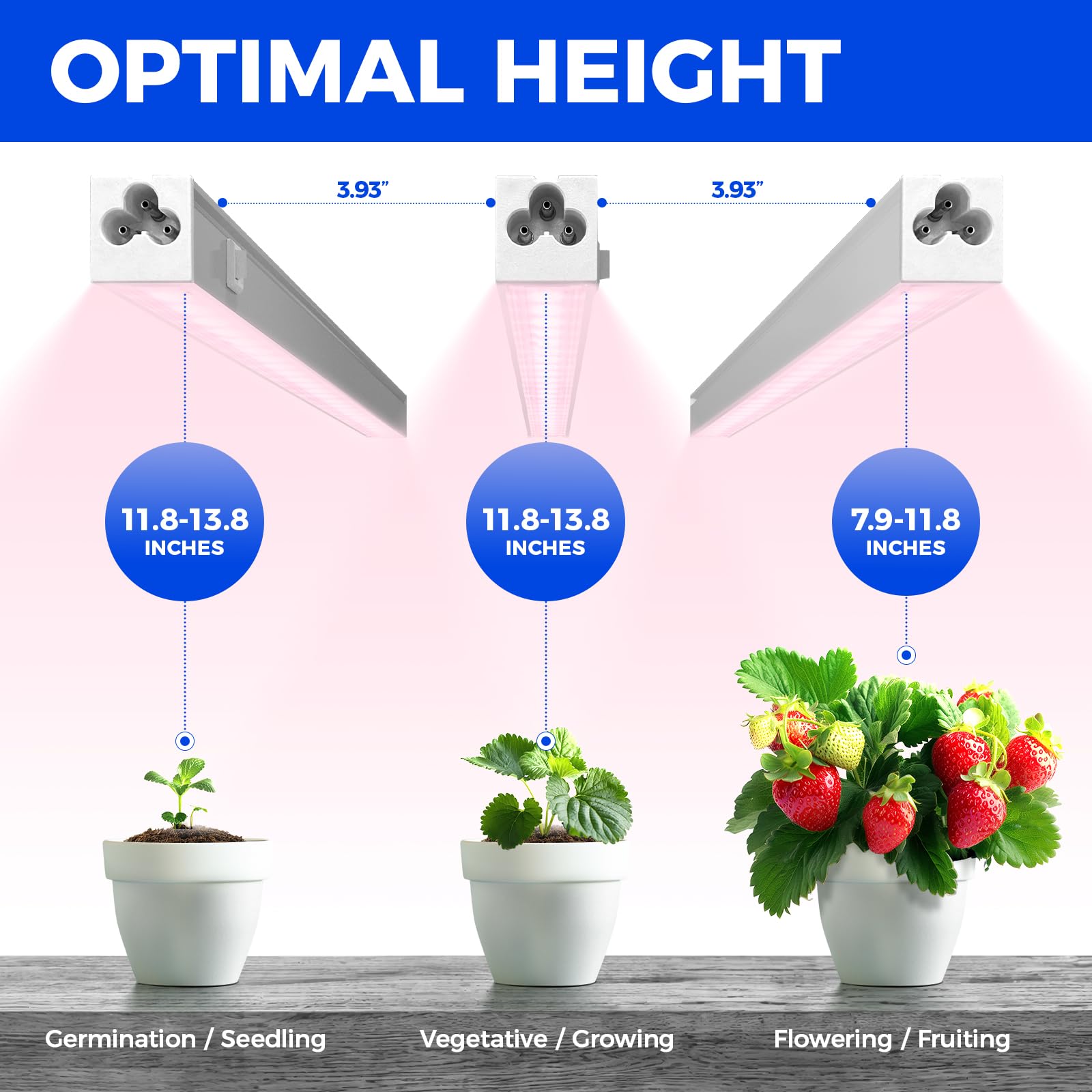 Barrina Grow Light for Indoor Plants, Full Spectrum, 1ft T5 LED Light Strip, Pinkish White, 4-Pack, Model INWT504009650Ec