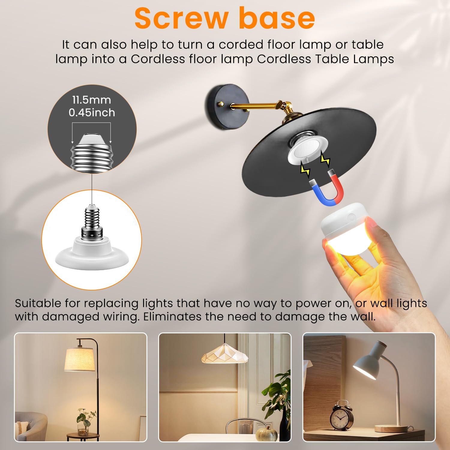 SCOPOW E12 Rechargeable Light Bulbs - 2 Pack with Remote Control, Timer, 3 Color Temperatures, Battery Operated, Warm Yellow, Dimmer