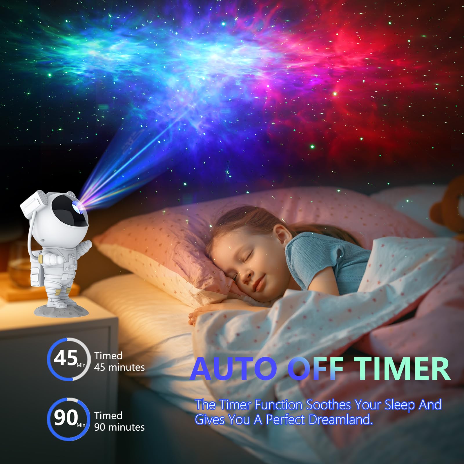 Hiya-Naya Astronaut Star Projector Light, 360° Adjustable, Remote Control, Timer - White