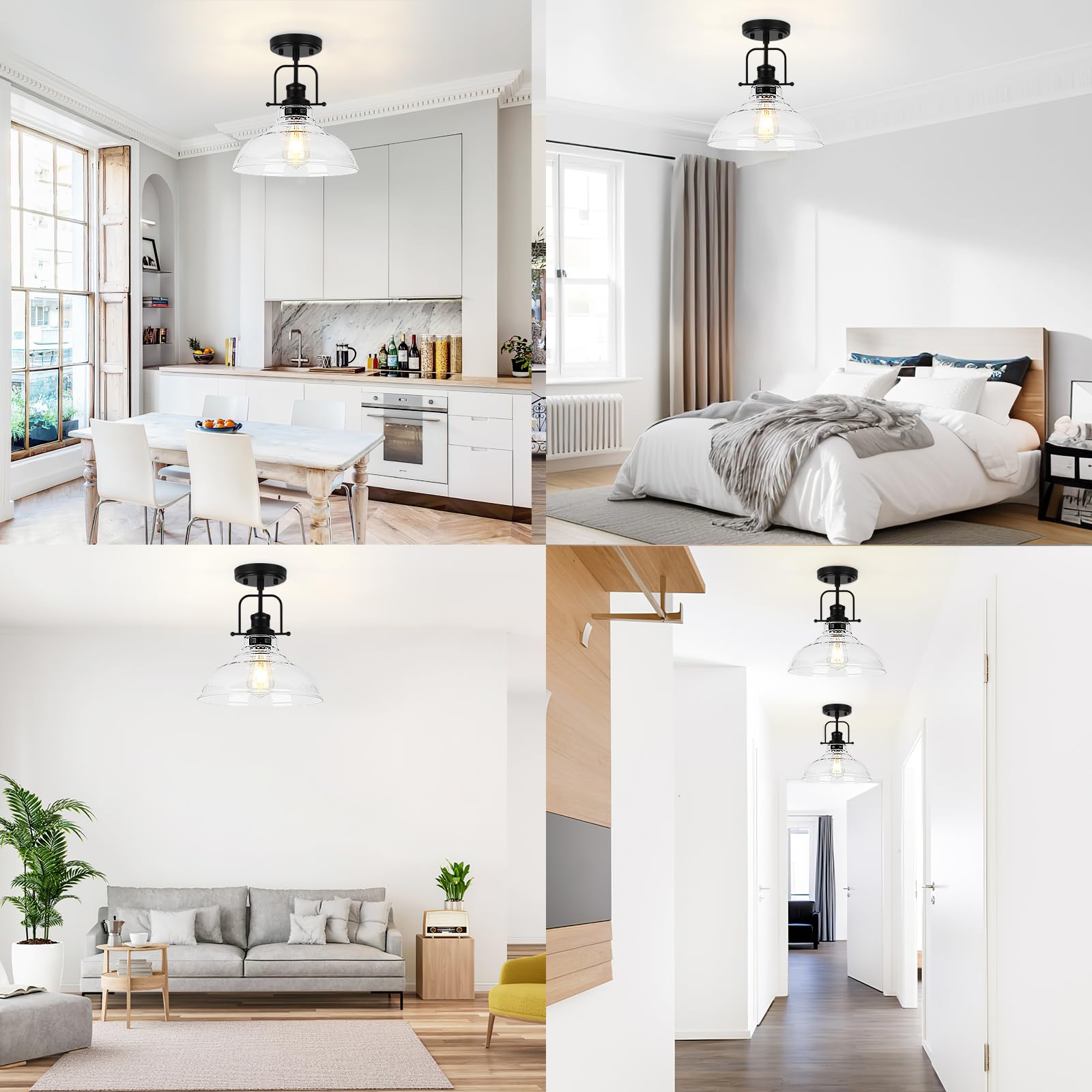 Wilon 2 Pack 11'' Seeded Glass Ceiling Light Fixture Black Semi Flush Mount Ceiling Light Fixture Modern Farmhouse Lighting Fixt