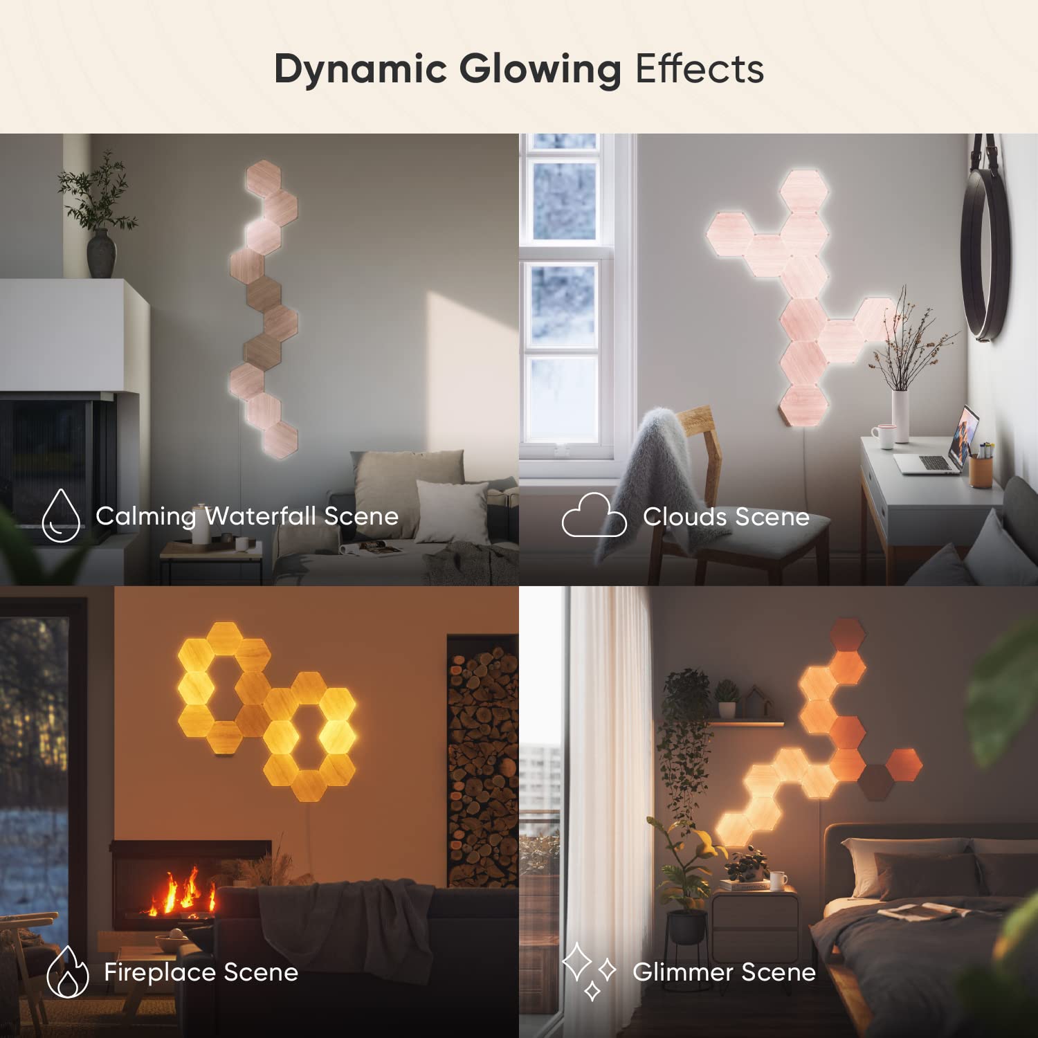 Nanoleaf Elements Wood Look Hexagons Smarter Kit (7 Panel) - Brown, Model NL52-K-7003HB-7PK, Stylish Wall Decor