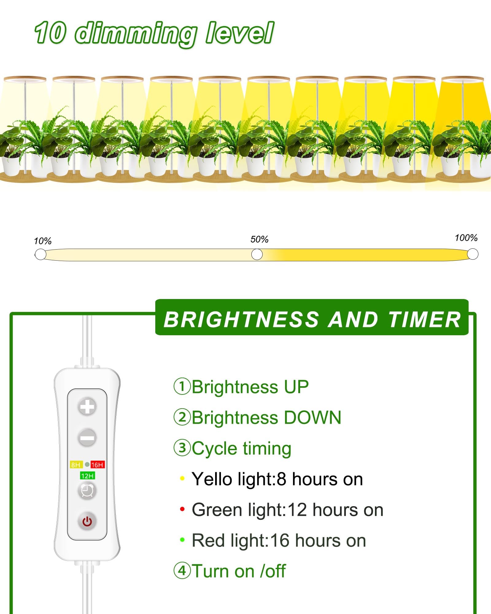 Yadoker Bamboo Mini LED Grow Light for Indoor Plants, Height Adjustable, 2 Pack, Automatic Timer 8/12/16 Hours, Model BAM-LTBS-PLUS-4-2PACK