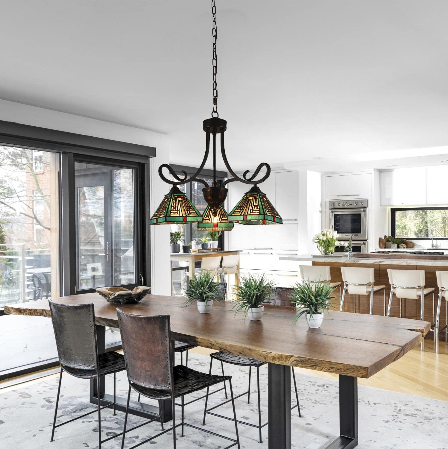 Chloe Lighting Innes Mini Chandelier, 3 Light, Tiffany-Style, Blackish Bronze, 22in Wide, Multicolor, Model CH3T359BM22-DD3