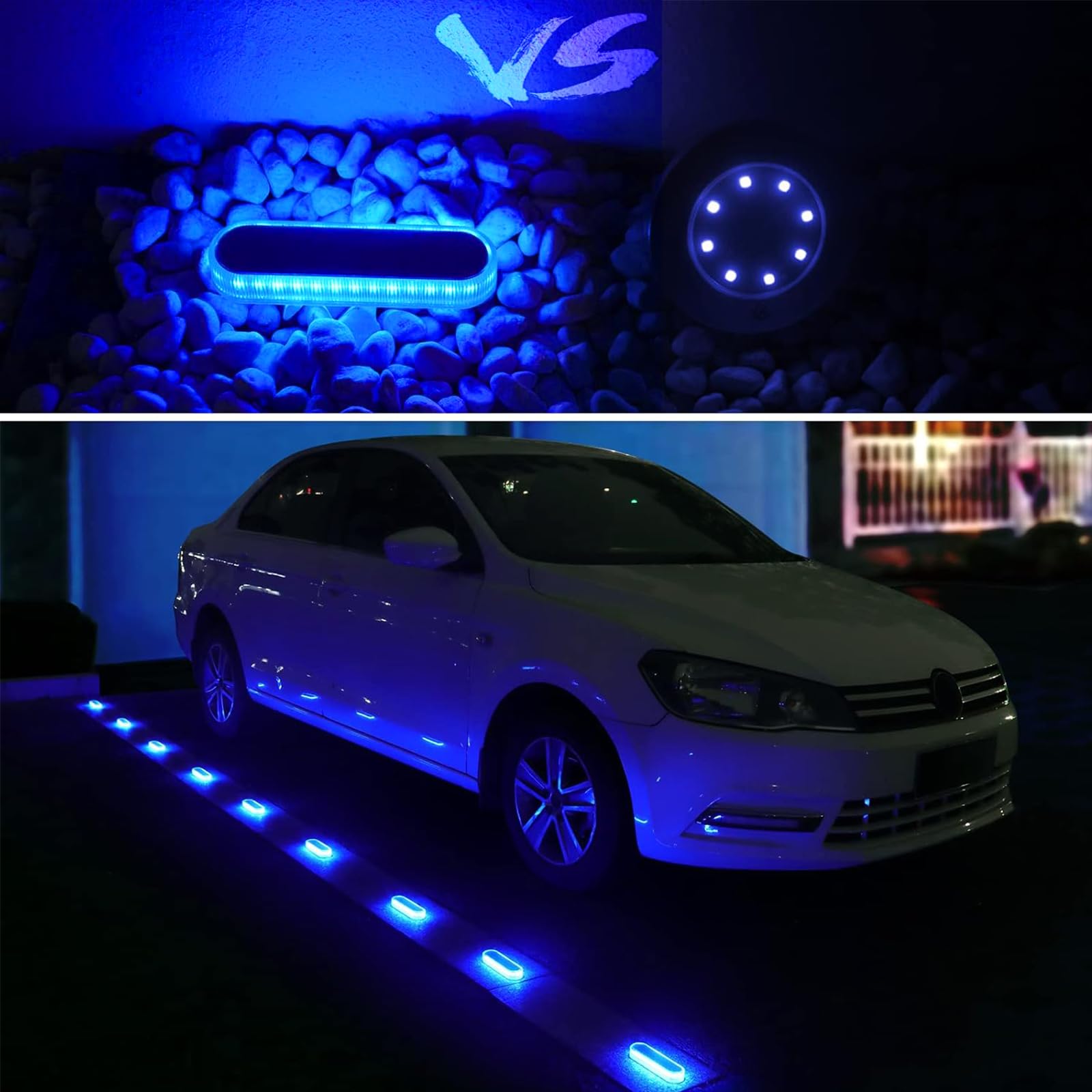 YiLaie Solar Strip Lights Outdoor, Blue, Waterproof, 8 Pack, Polycarbonate, Model HO-SQBSL-8