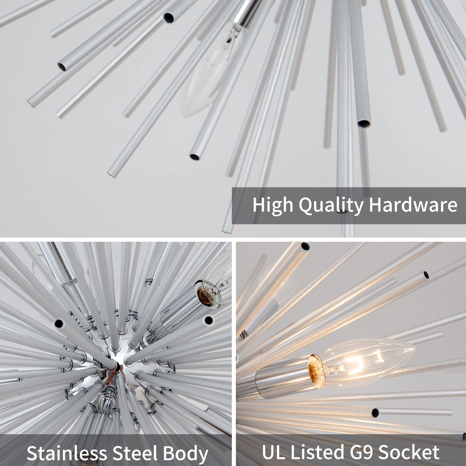 Modern Chrome Sputnik Chandeliers, 9-Light Satellite Pendant Light Fixtures, Starburst Firework Ceiling Lights For Bedroom Livin