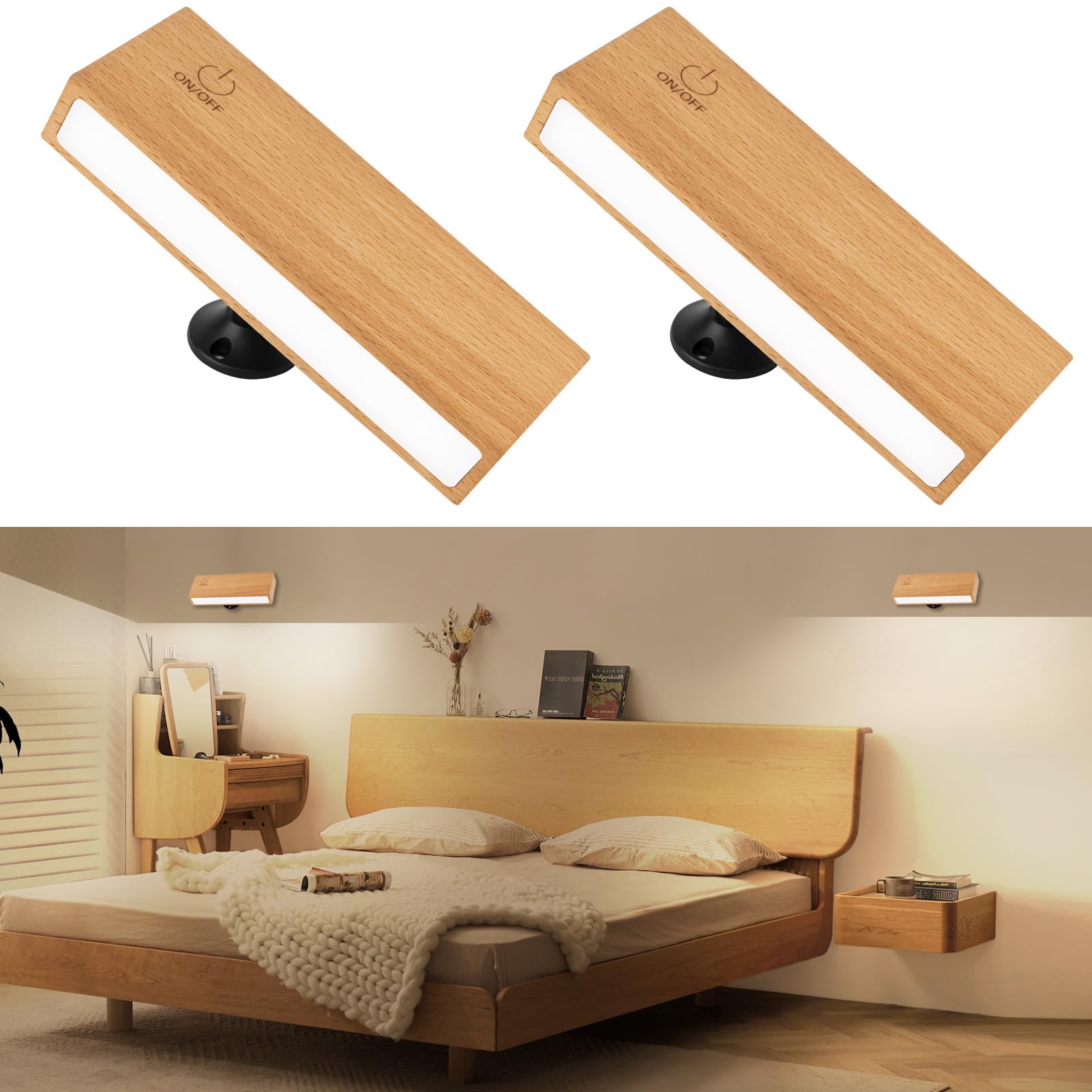 Miceylive Wall Sconces Set Of Two - Wireless Wall Lights For Bedroom, Rechargeable Wallsconces Battery Operated With Stepless Di