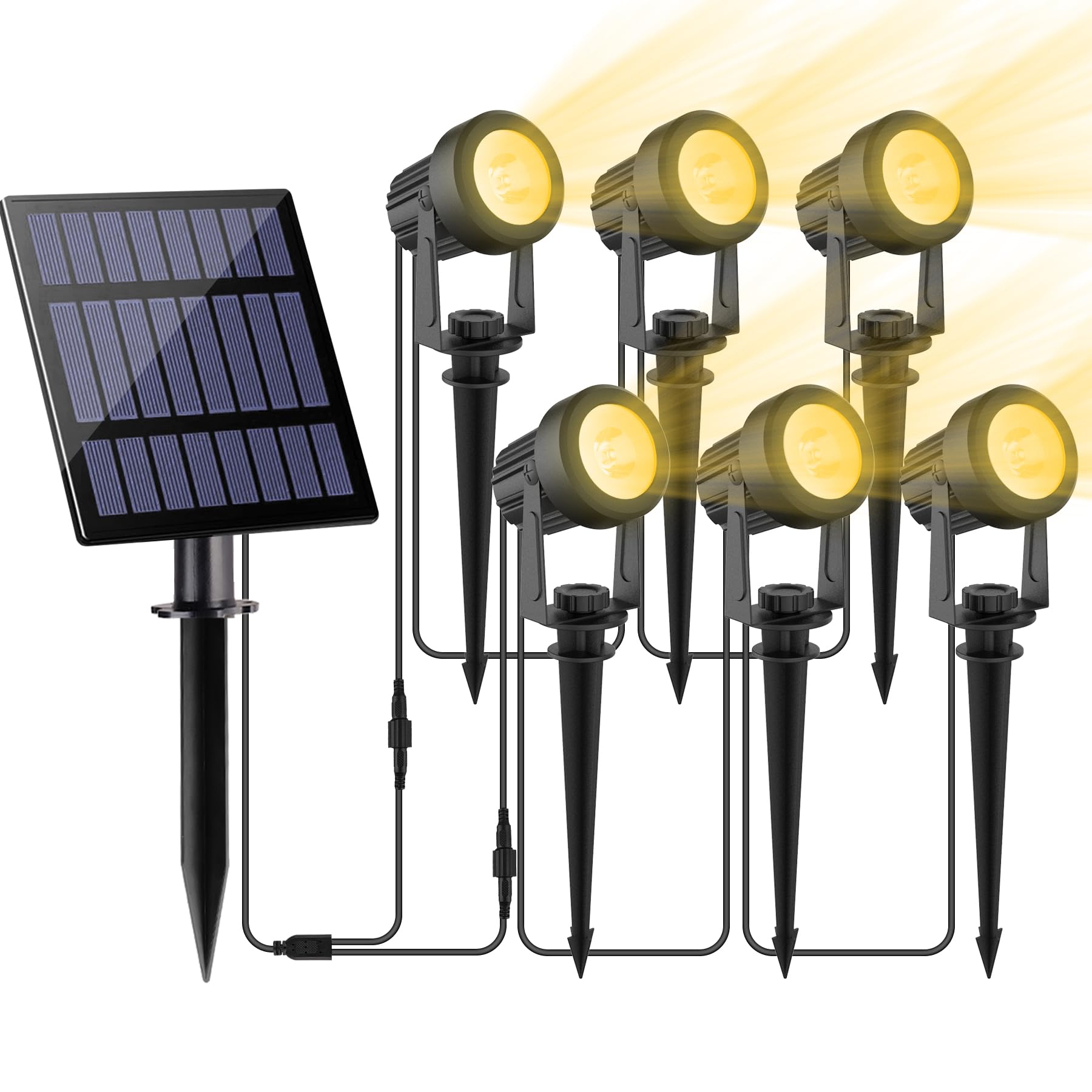 CREPOW Solar Spot Lights Outdoor, IP65 Waterproof, 6-in-1, Warm White, Model TS-S4205, Dusk to Dawn for Garden, Yard, Driveway