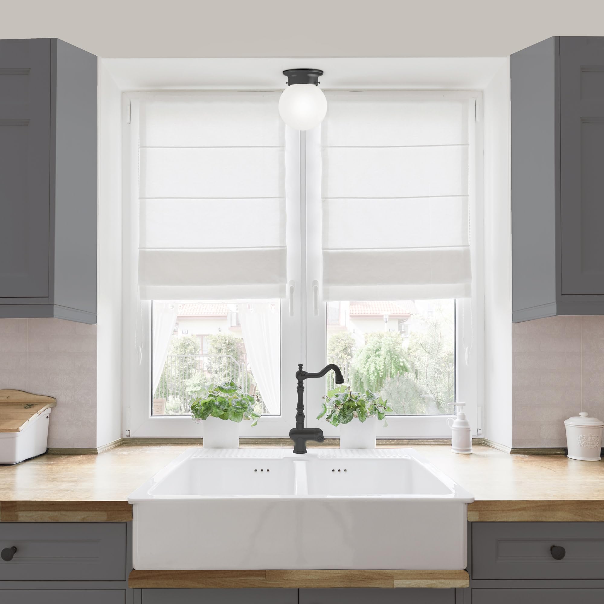 Design House Ceiling Mount Globe Light, Dimmable, Matte Black, Glass, Model 588483, No Pull Chain