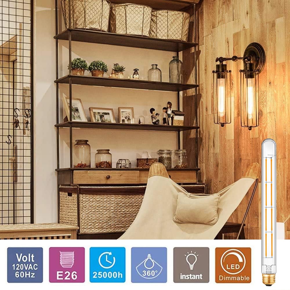 XININSUN T300 LED Bulb, 10W Equivalent to 100W, Dimmable Clear Glass, 11.8 Inch Tubular, 2700K, 4 Pack