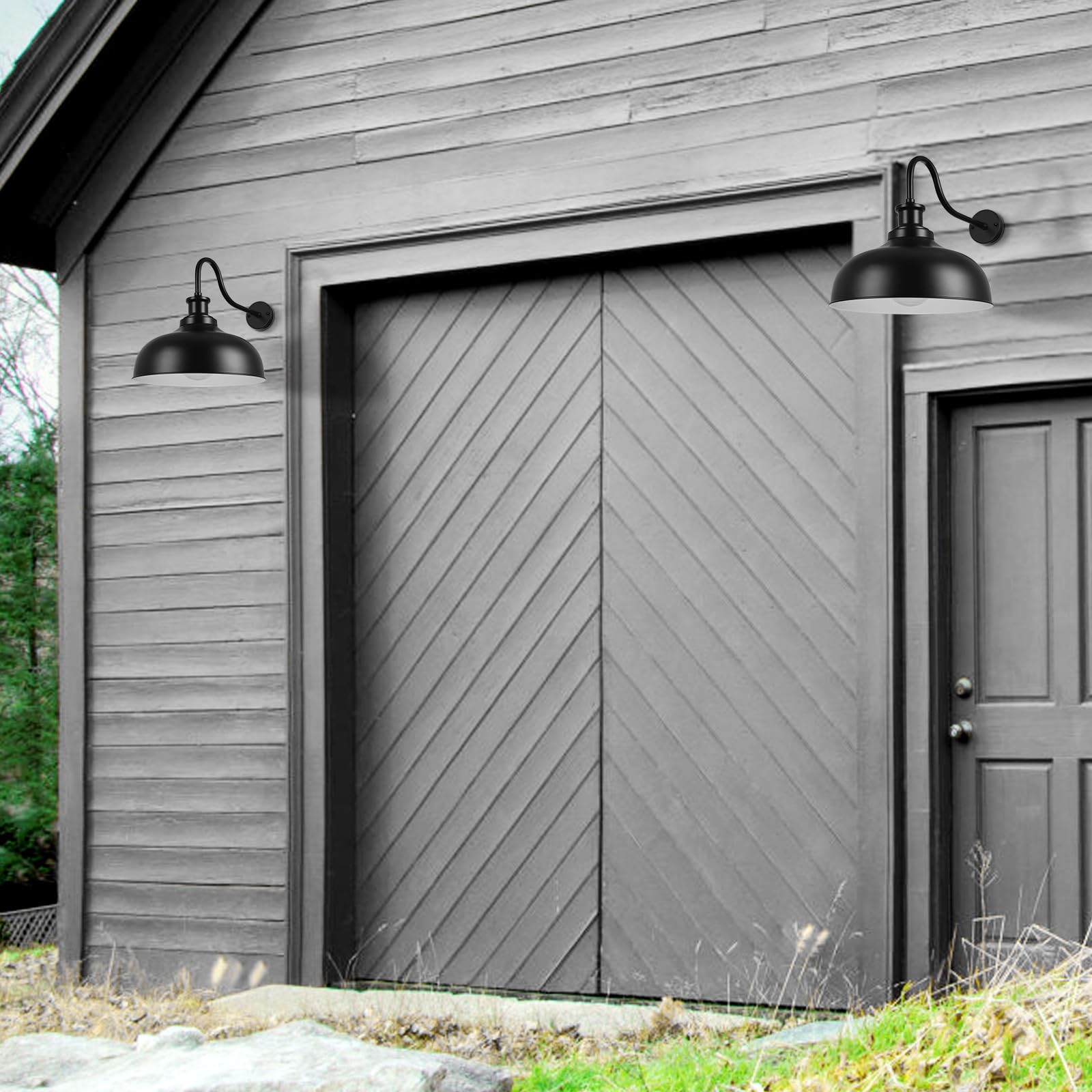 Diyel Outdoor Barn Lights 14 Inch Dome Outdoor Wall Sconce Farmhouse Exterior Wall Mount Light Vintage Wall Lighting Fixture Industrial Black Wall Lantern For Porch  Entryway  Garage  2 Pack