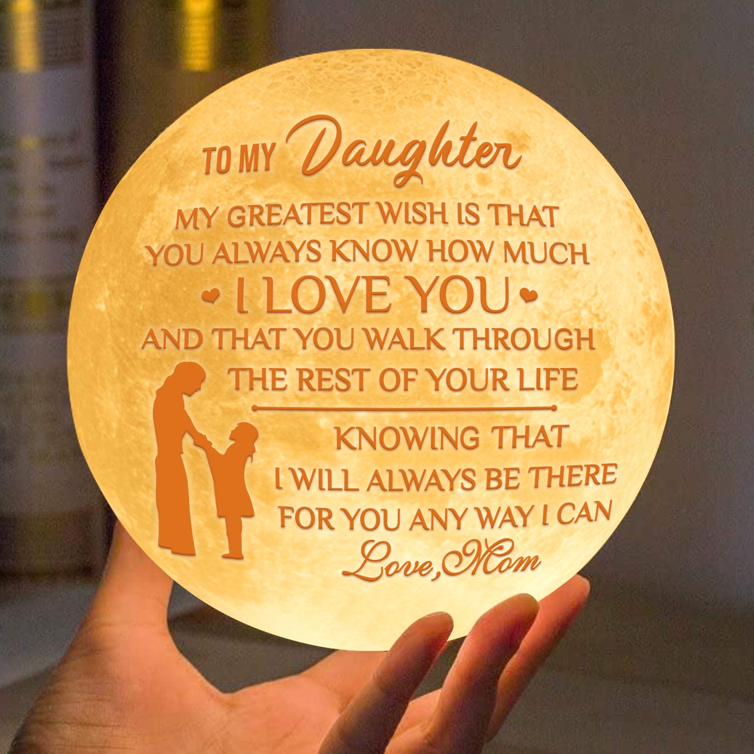 K KENON Engraved 3D Moon Lamp for Daughter, Personalized 5.9 Inch 3D Printing Moon Light Gift for Daughter Valentine's Christmas Gift (for Daughter Mom-04)