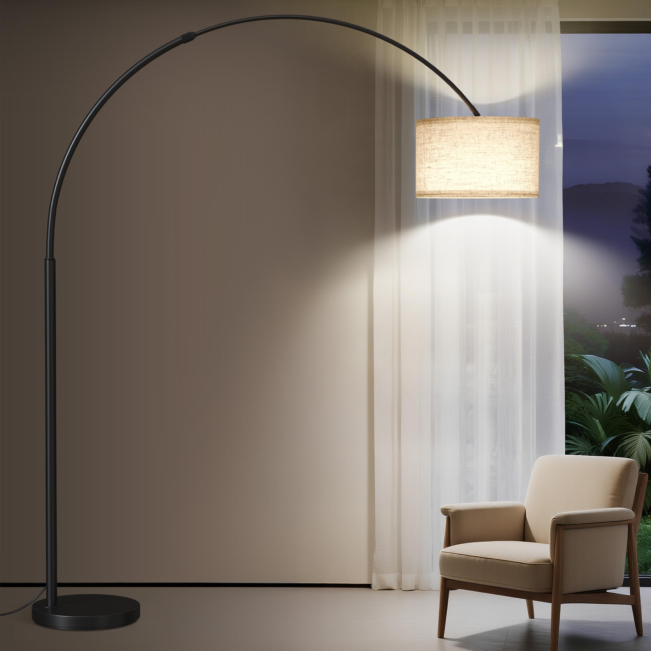 SUNMORY 82in Tall Arc Floor Lamp, Large Adjustable Modern Curved Lamp, Black Metal, Model F00092014A