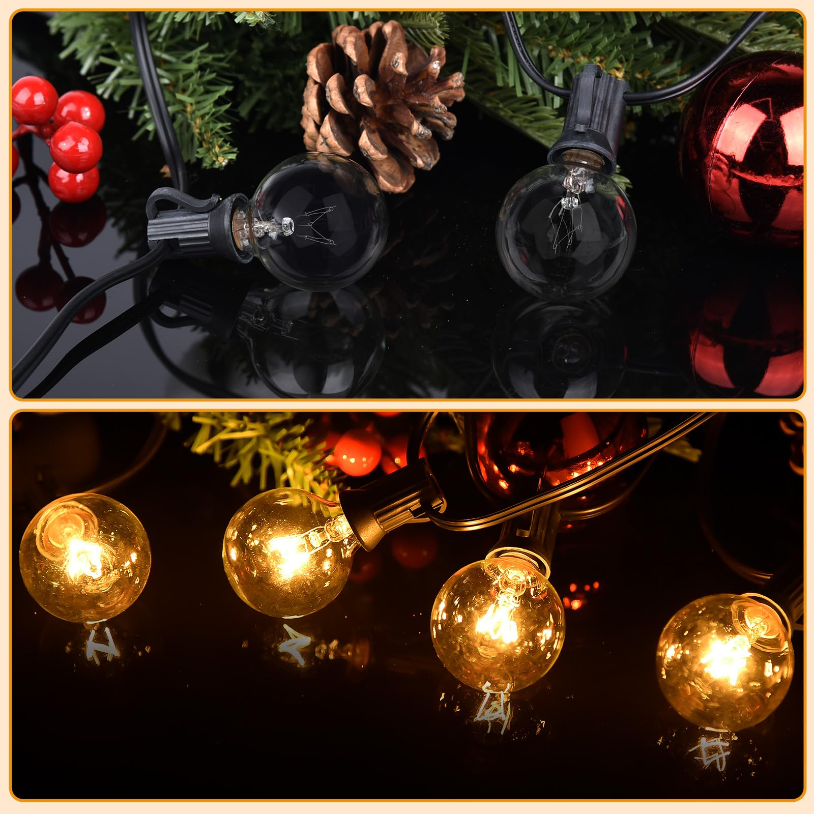 Huazhqing 25 Pack 120V 5W Incandescent G40 Replacement Bulbs For Indoor And Outdoor Patio Decor, Clear Globe Christimas Incandes