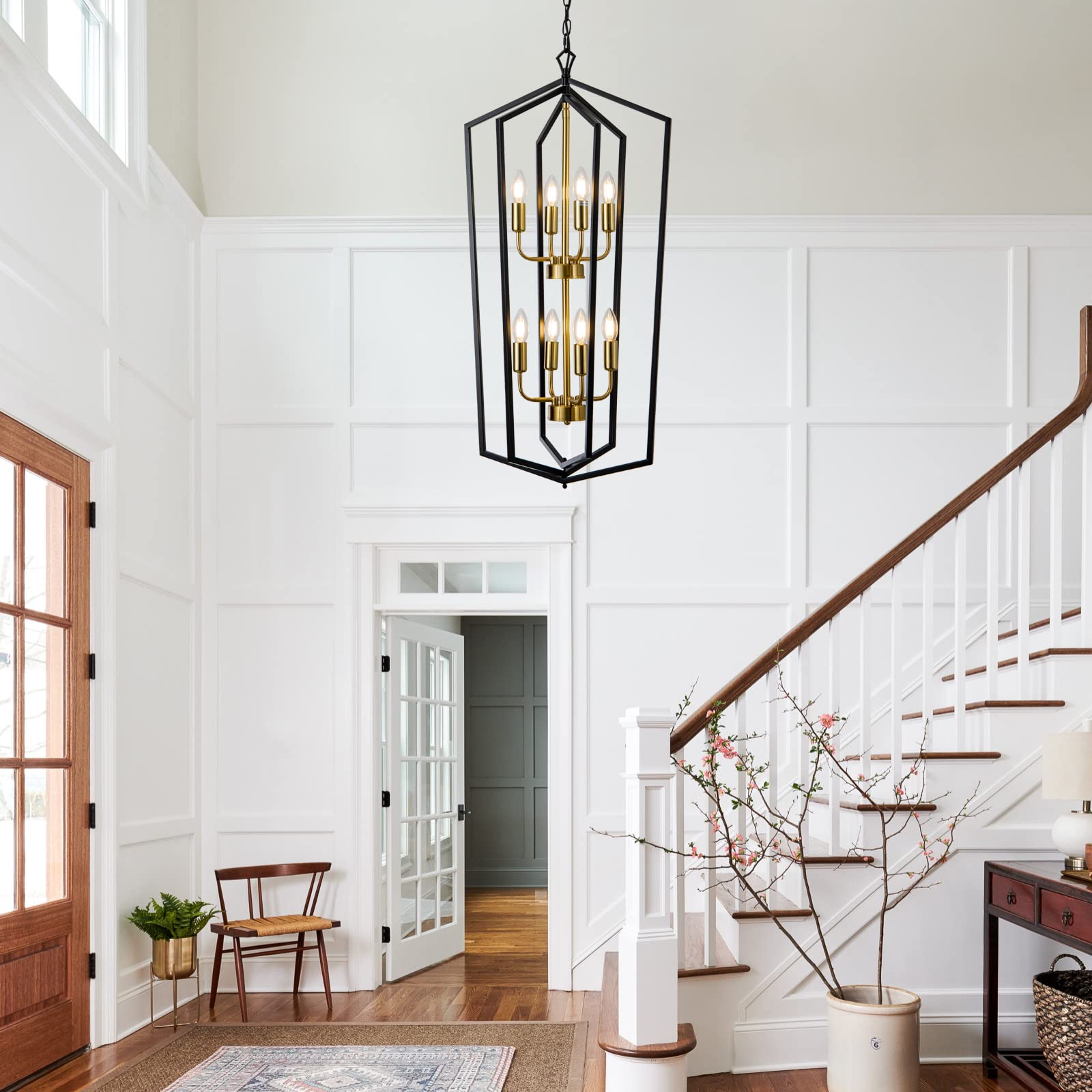 Lanhall 8-Light Farmhouse Pendant Chandelier Metal Black + Brushed Brass for Kitchen Island Dining Room Foyer Model 500-100-1039