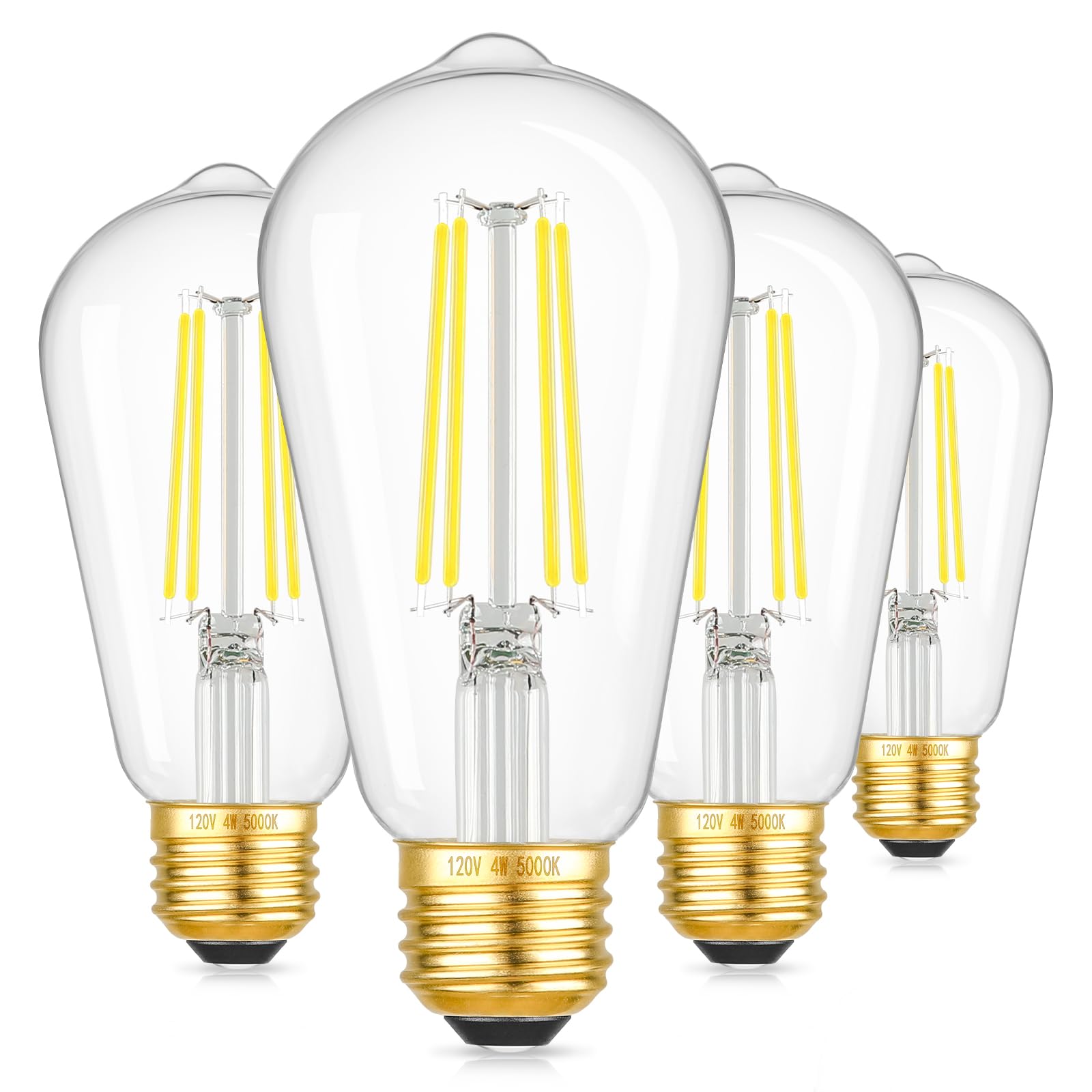 Dimmable St58 Antique Clear Vintage Edison Led Light Bulbs, 5000K Daylight, E26 Medium Base, 4W (40W Equivalent), Cri90+ High Br
