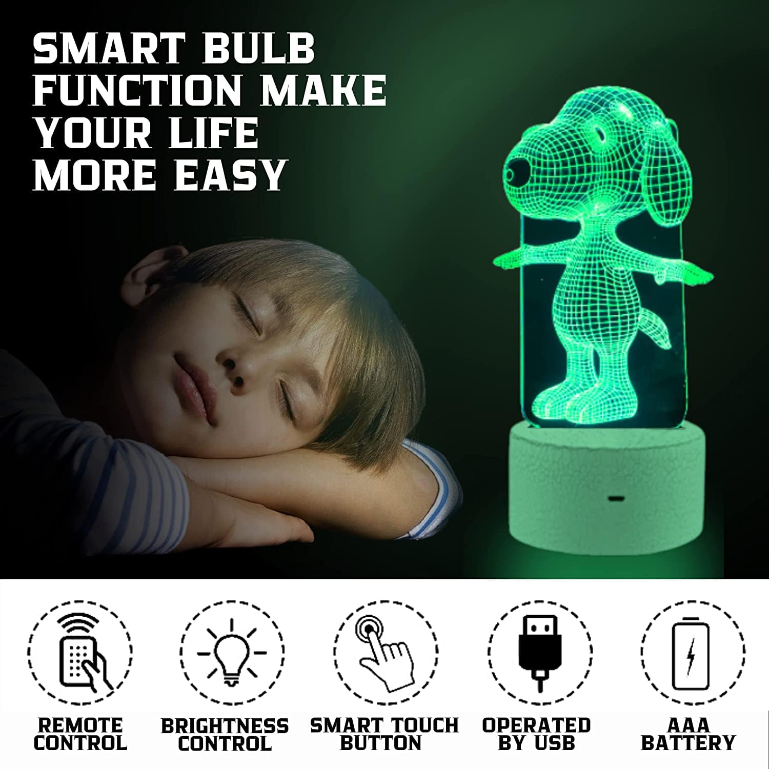 Yarrd Dog Animal 3D Lamp Night Light Touch Table Desk Lamps 7 Color Changing Lights With Acrylic Flat & Abs Base & Usb Charger &