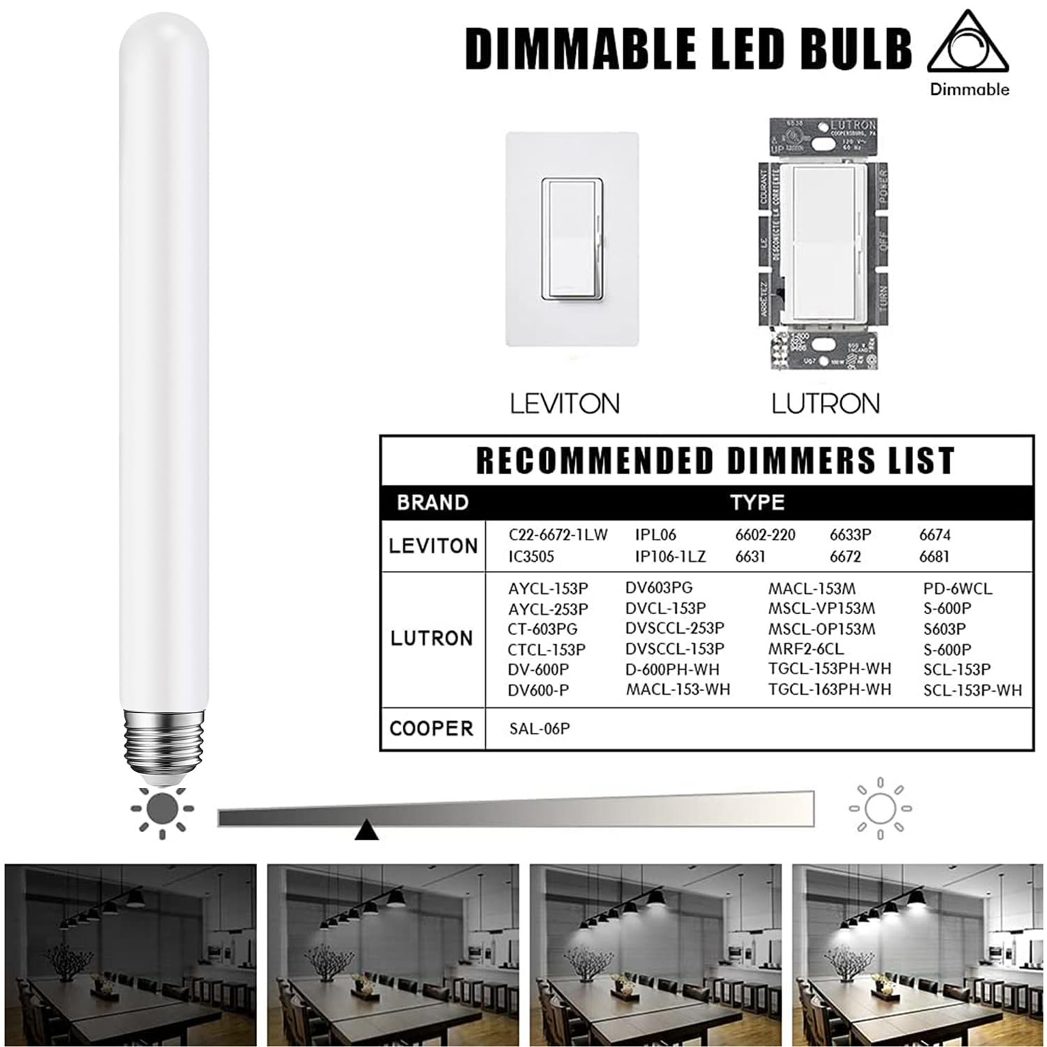 Leools LED Light T10 12W Dimmable Tubular E26 Edison Bulb 11.8inch 4000K Neutral White, 4 Packs, CRI90+, 600